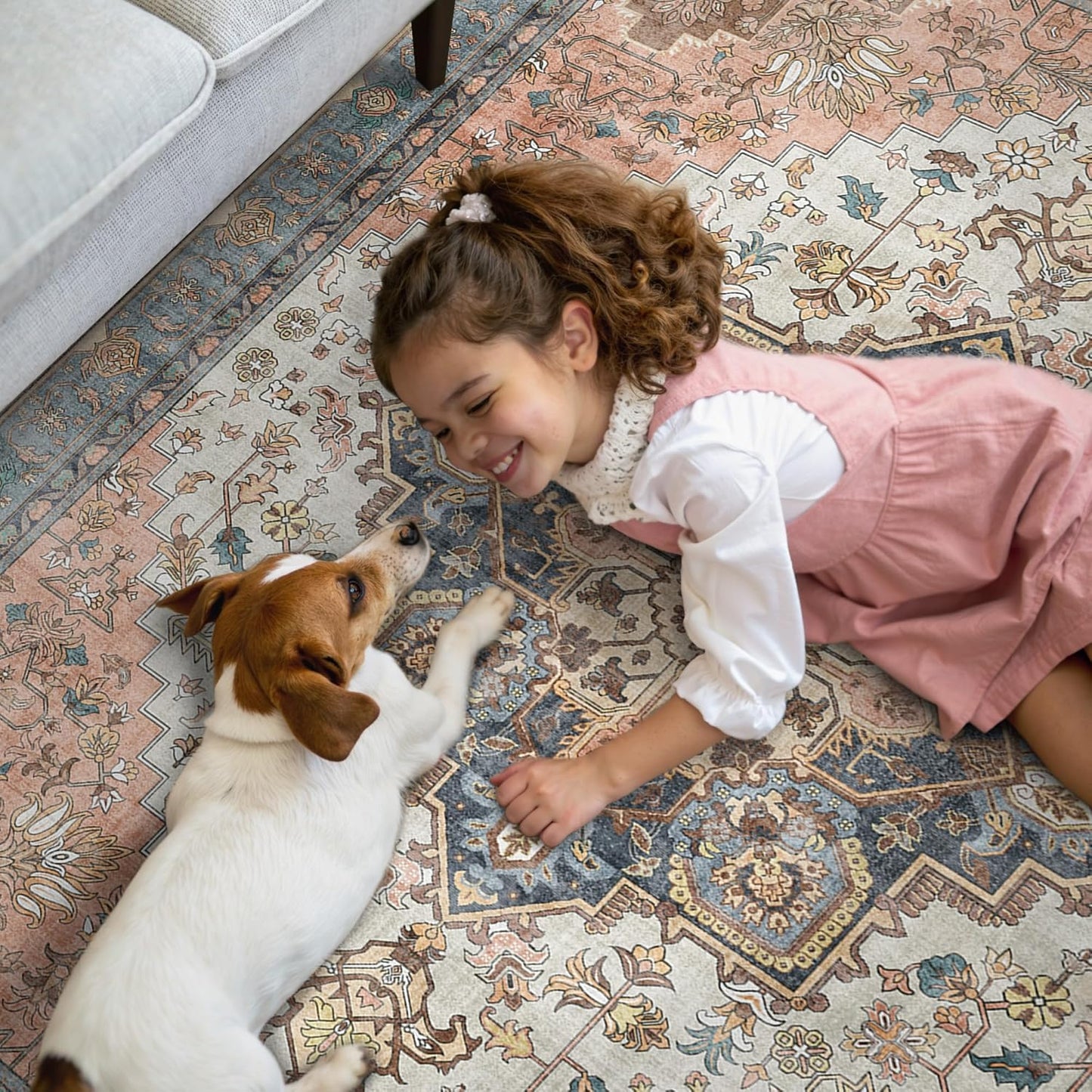 GENIMO 2x10 Runner Rugs for Hallway, Machine Washable Non Slip Vintage Rugs, Low Pile Lightweight Soft Print Rug for enrtyway, Corridor, Home Office, Kitchen, Blue Brick Red