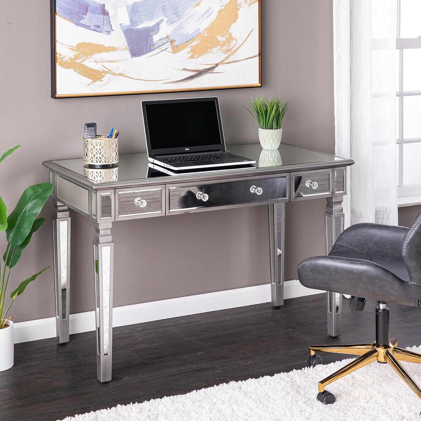SEI Furniture Wedlyn Mirrored Writing Desk, Silver