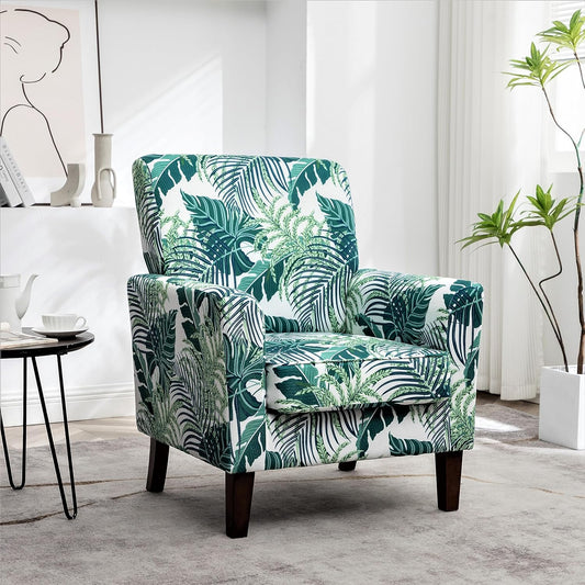 Container Furniture Direct Contemporary Accent Arm Chair with Birch Wood Frame and Velvet Upholstery, Armchair for Office and Living Room Decor, Removable Cushions, 01 Printed Fabric
