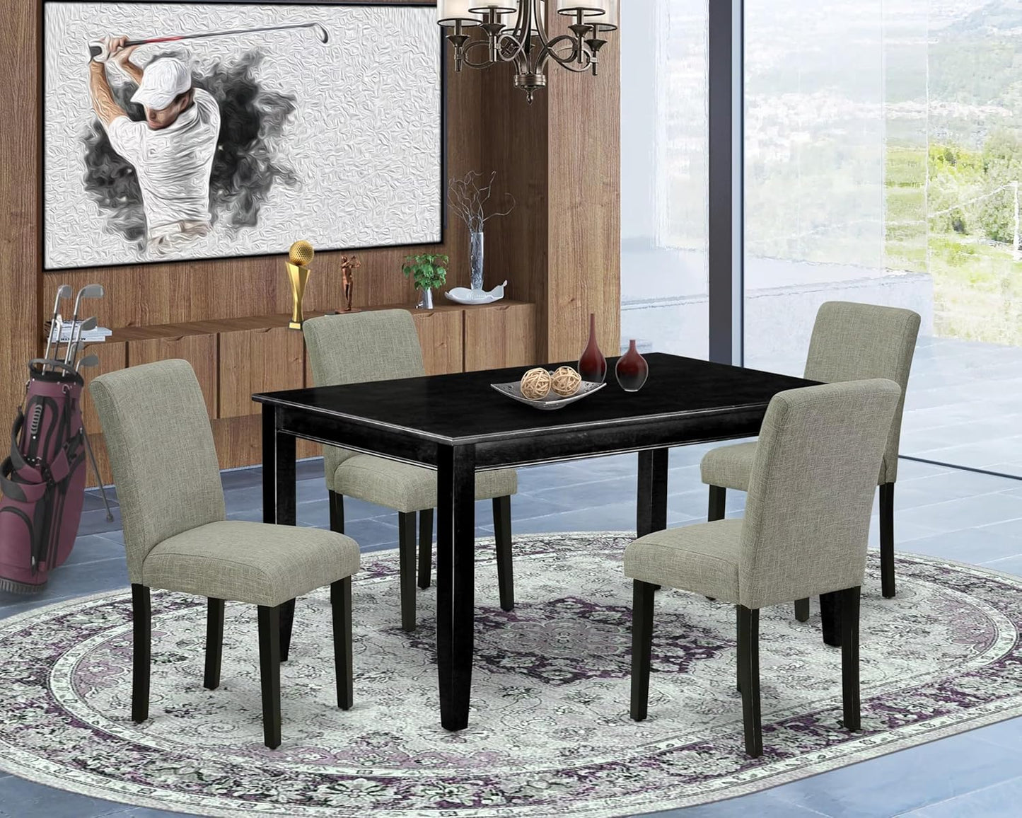 East West Furniture DUAB5-BLK-06 5 Piece Kitchen Table Set for 4 Includes a Rectangle Dining Table and 4 Shitake Linen Fabric Parson Dining Room Chairs, 36x60 Inch, Black