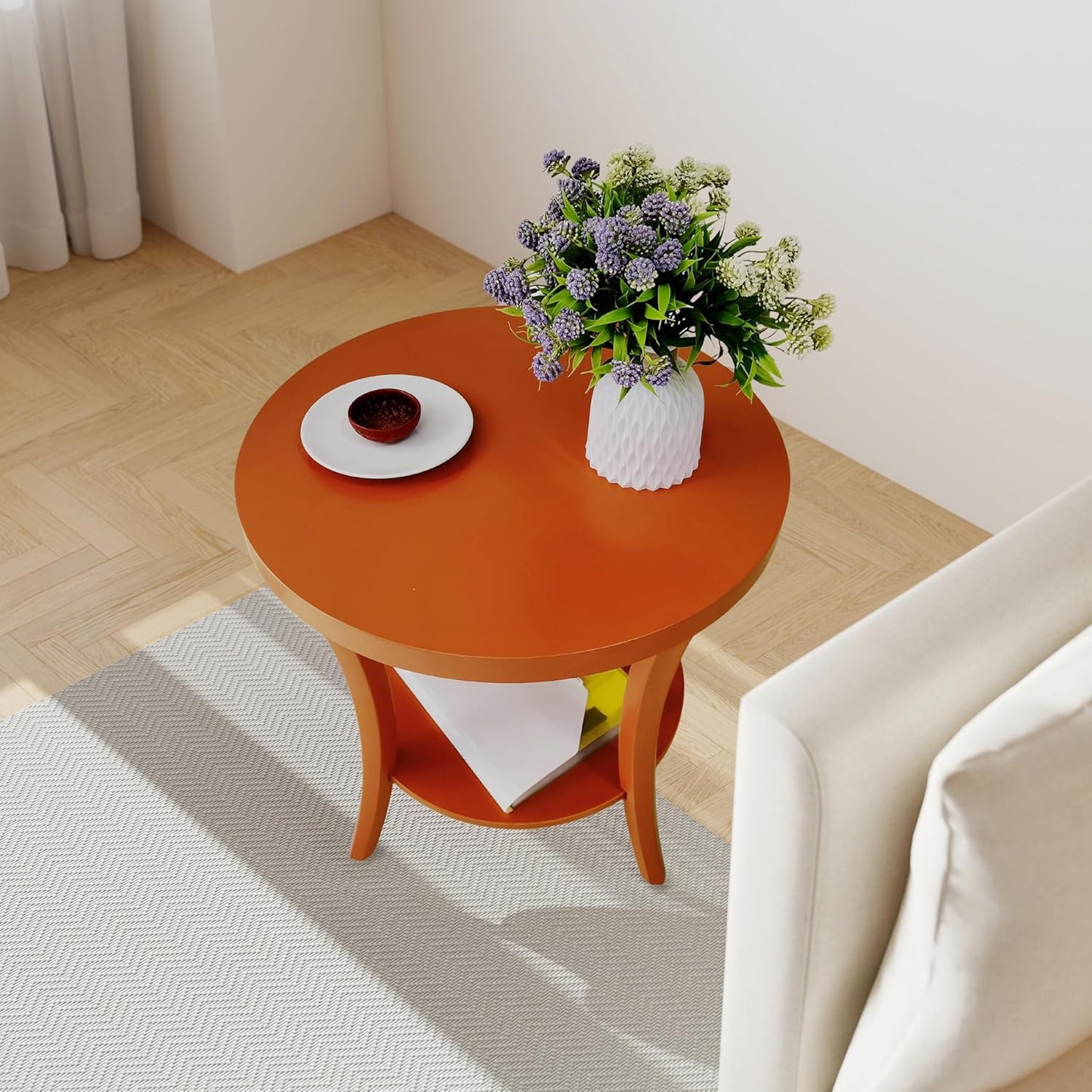 Roundhill Furniture Perth Contemporary Round End Table with Shelf