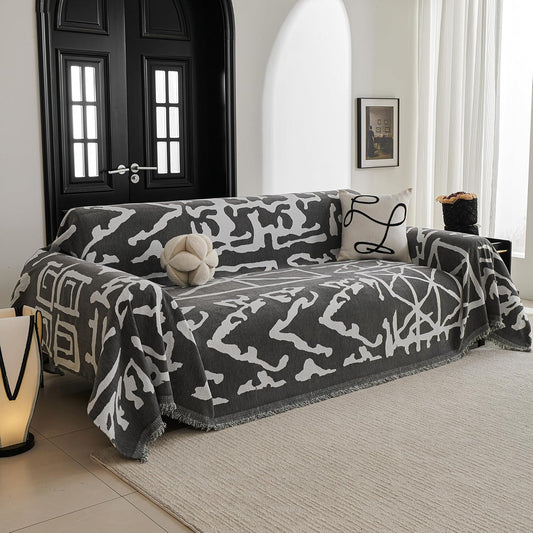 MYSKY HOME Boho Couch Cover Sofa Covers, Couch Covers for 2 Cushion Couch Sofa, Chenille L Shape Sectional Couch Cover - Pet-Friendly, Machine Washable, Sofa Protector for Kid, 71"x118", Grey Geometry
