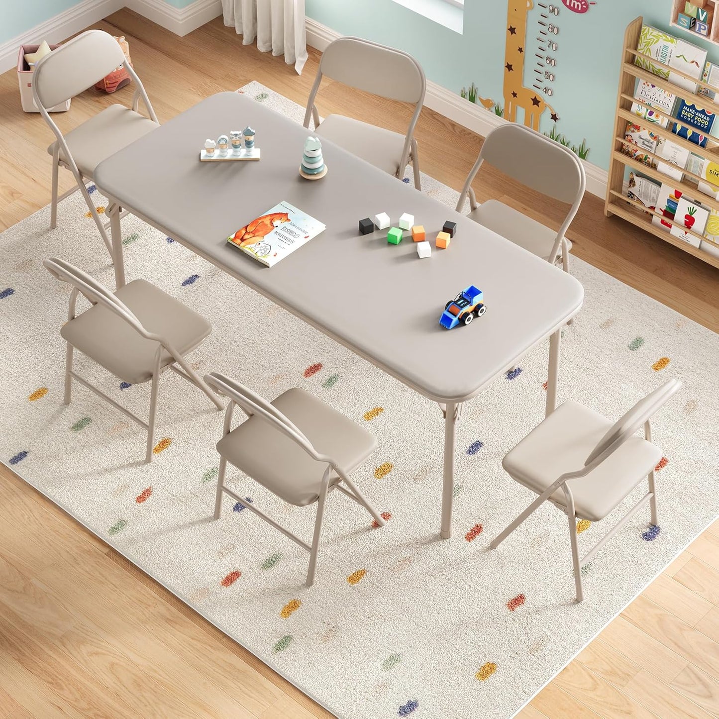 GarveeHome 7-Piece Kids Folding Table and Chairs Set, Toddlers Children's Activity Table and Chairs Set for Dining Room,Daycare,Classrooms