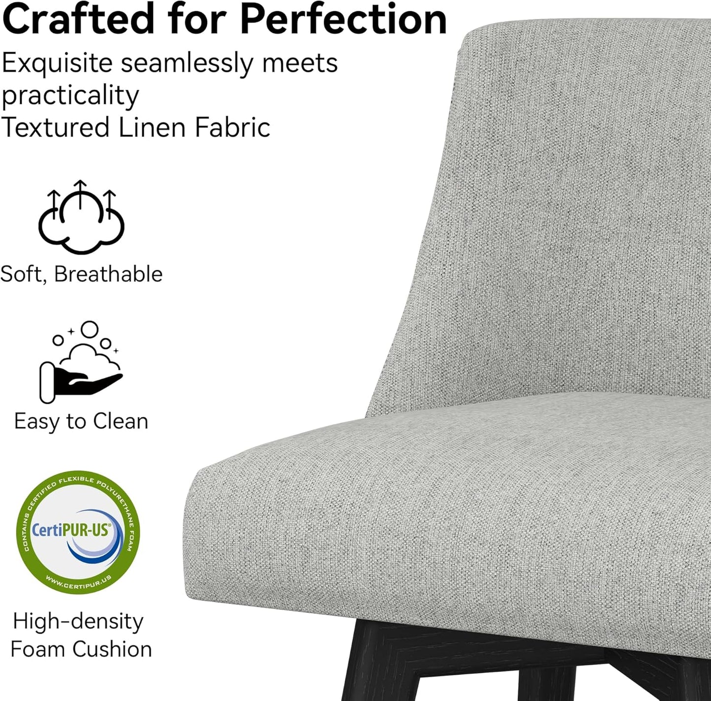 Counter Height Bar Stools Set of 8, Modern Swivel Barstools with Back and Wood Legs, Linen Fabric Upholstered Bar Chairs, 26" H Kitchen Counter Stools, Kitchen Island Home Bar, Light Grey