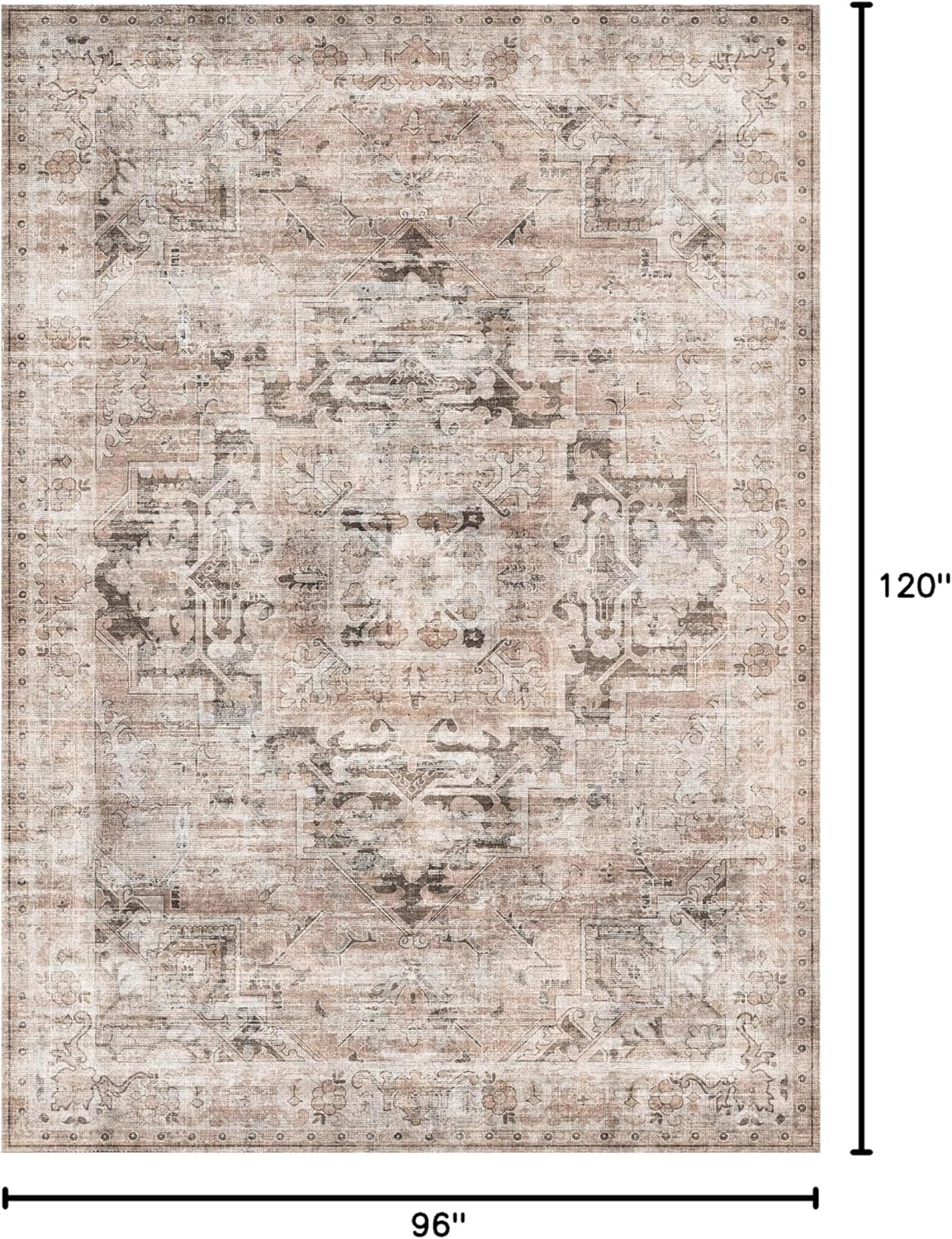 GENIMO 8x10 Area Rugs for Living Room, Machine Washable Non Slip Vintage Rugs, Low Pile Lightweight Chenille Print Rug for Bedroom, Dining Room, Home Office, Brownish Drab