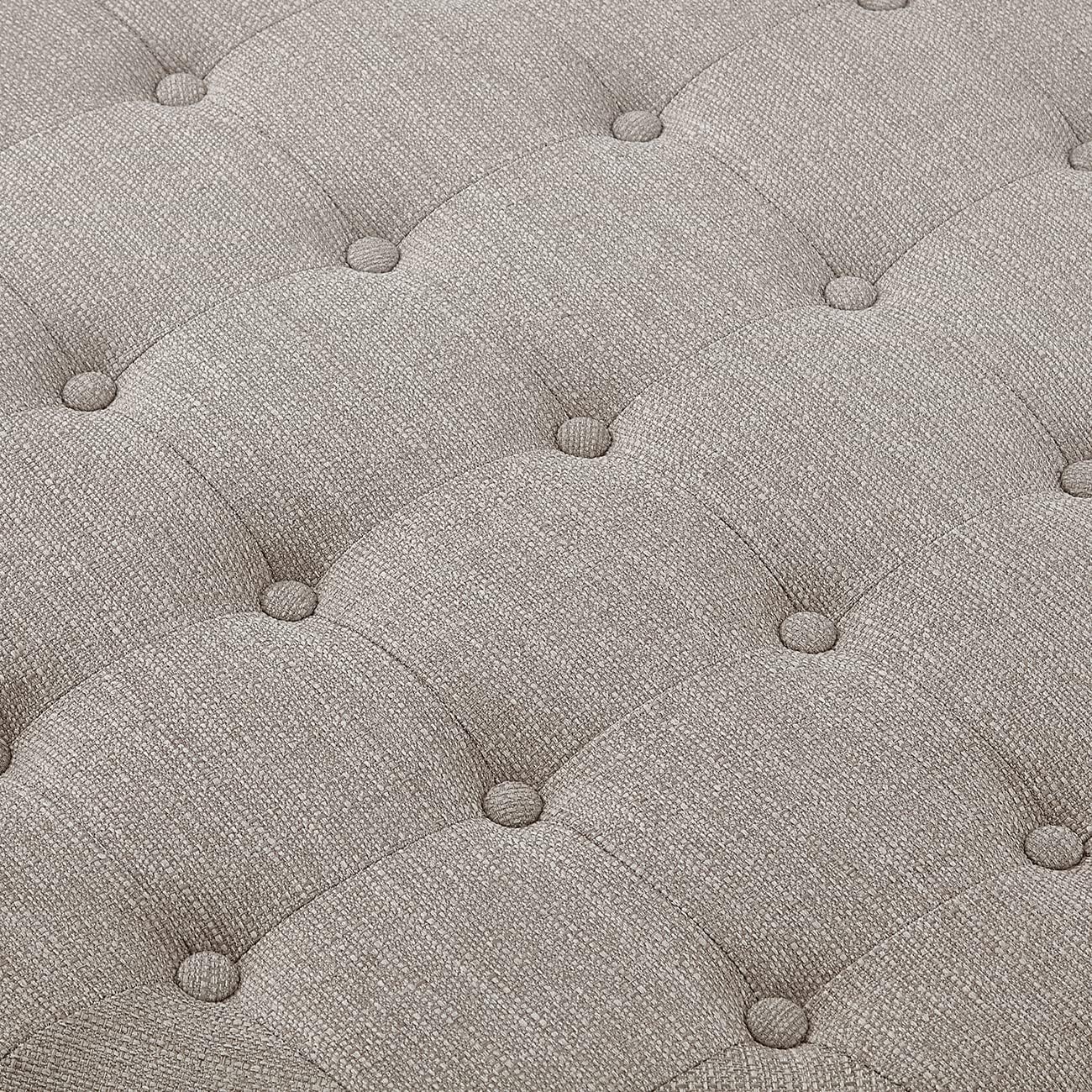24KF Large Round Upholstered Tufted Linen Ottoman Coffee Table, Large Footrest Ottoman with Wood Shelf Storage-Iinen
