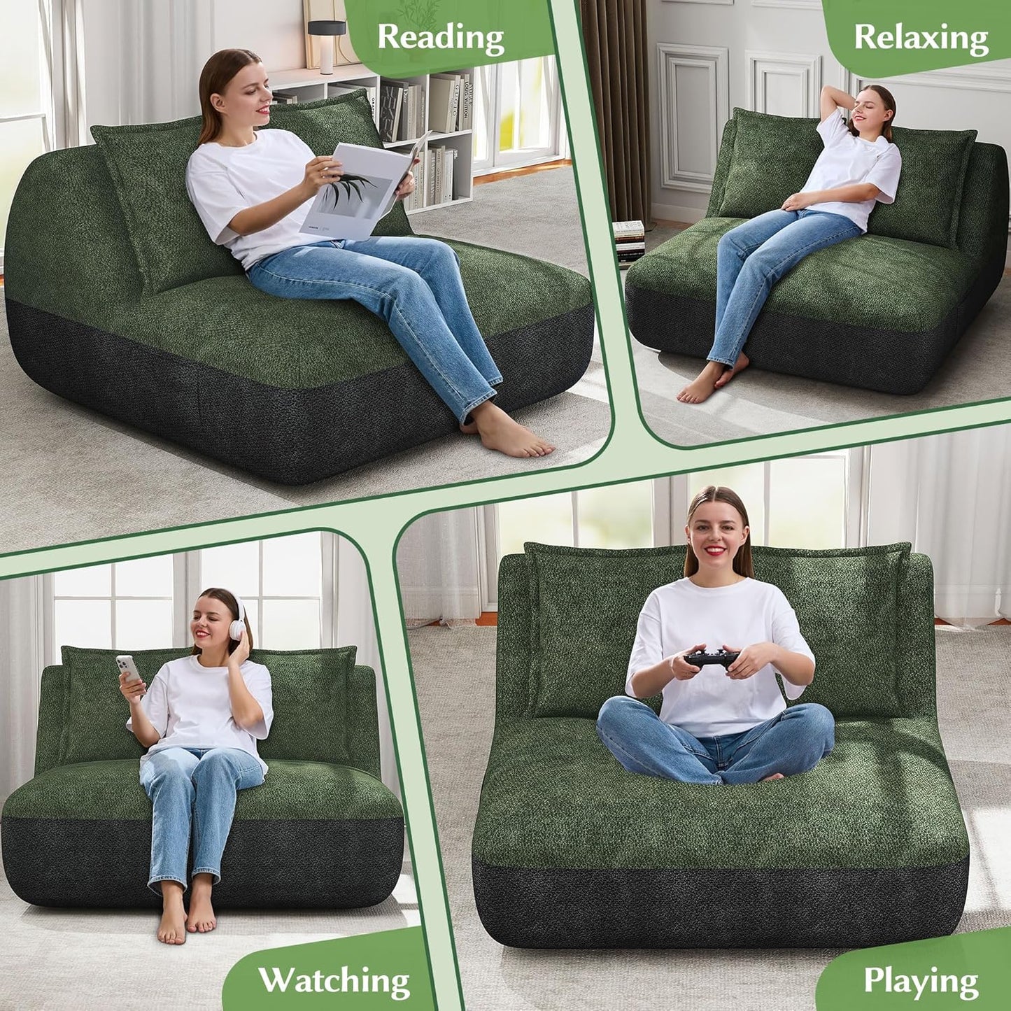 Hobestluk Small Sofa Small Couches for Living Room, Comfy Memory Foam Couch, Mini Sofa with Side Pocket for Living Room, Bedroom (Grey+Green)