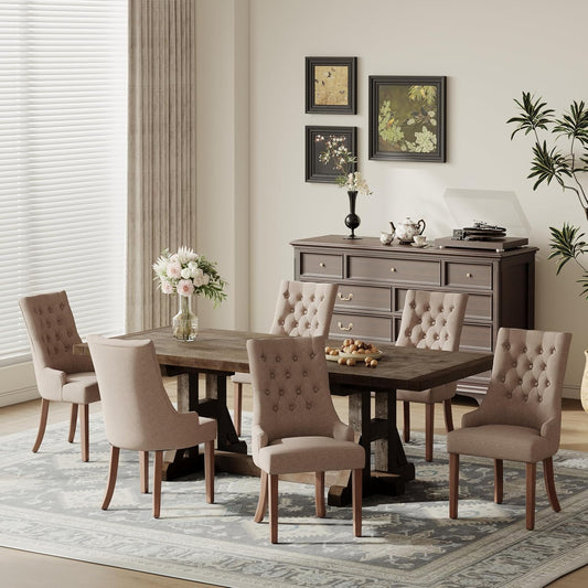 COLAMY Wingback Upholstered Dining Chairs Set of 6, Fabric Side Dining Room Chairs with Tufted Button, Living Room Chairs for Home Kitchen, Taupe