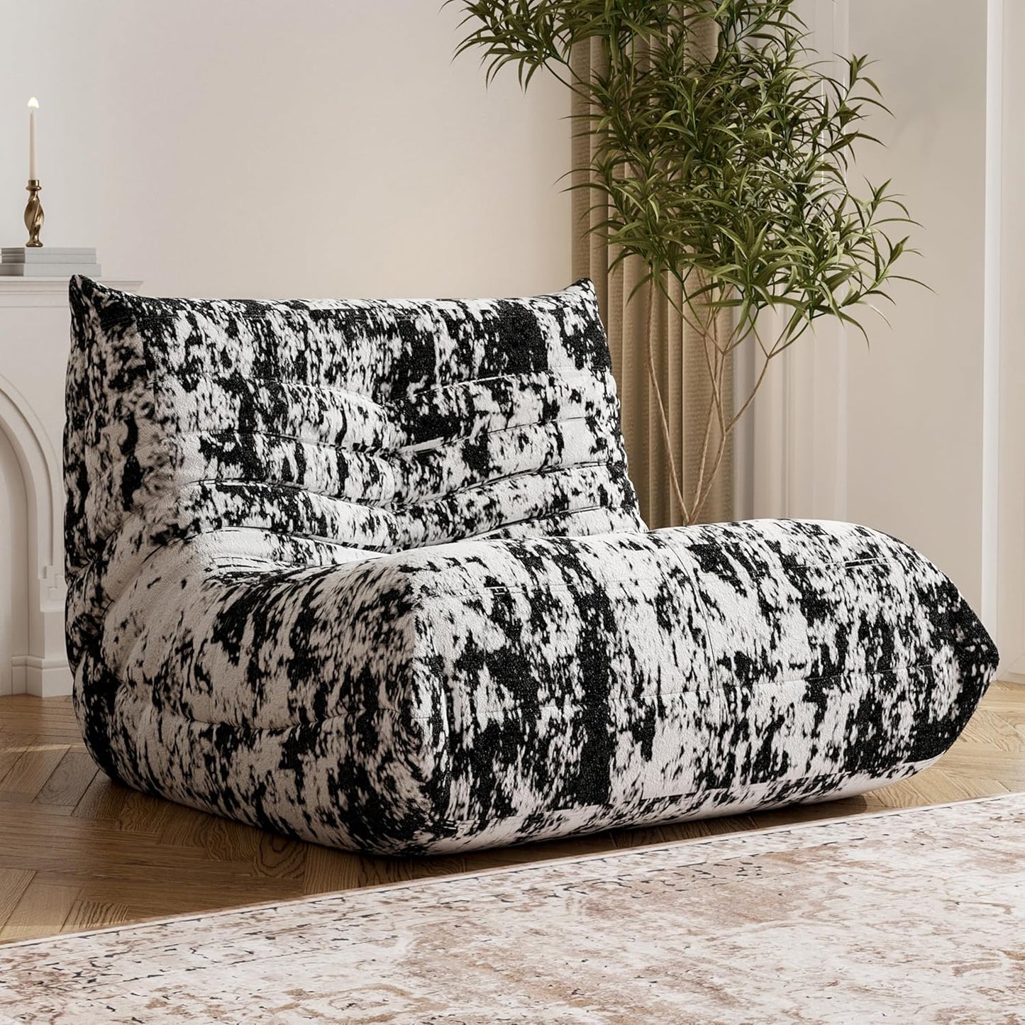 Bean Bag Chair, Fireside Chair Bean Bag Sofa Large Bean Bag Chair for Adults, Bean Bag Chairs for Teens with High Density Comfortable Foam, Memory Foam Bean Bag for Living Room, Bedroom(Black Pattern)