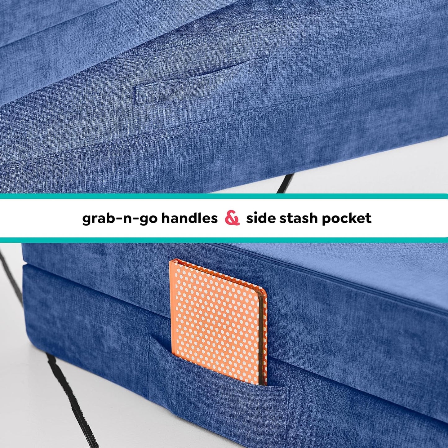 Yourigami Kids and Toddler Play Couch, Convertible Folding Sofa, Durable Foam Modular Design, Sapphire Caves XL