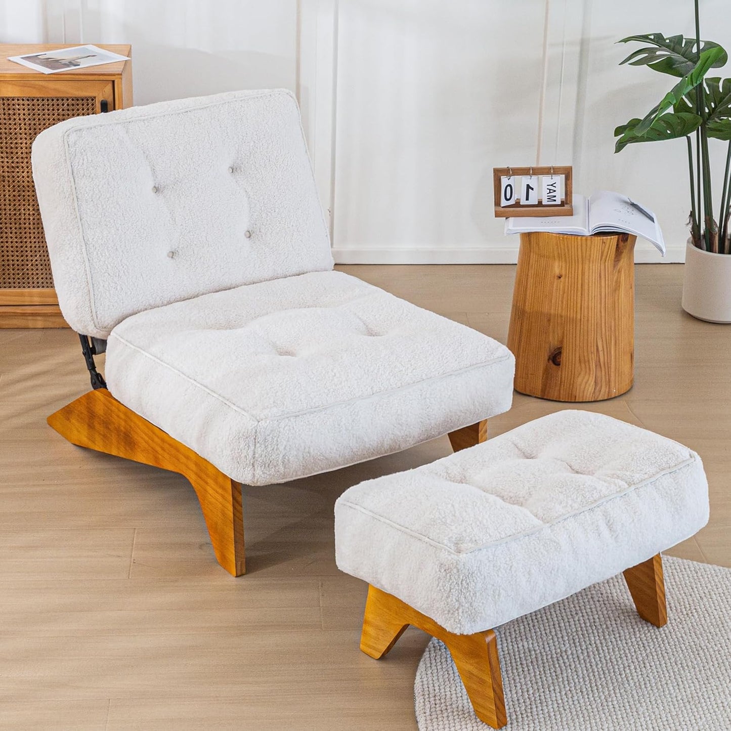 MAXYOYO Adjustable Accent Chair with Ottoman, Thick Cushion Seated Lounge Chair Reclining Chair for Living Room, Cozy Recliner and Footrest Set, Beige