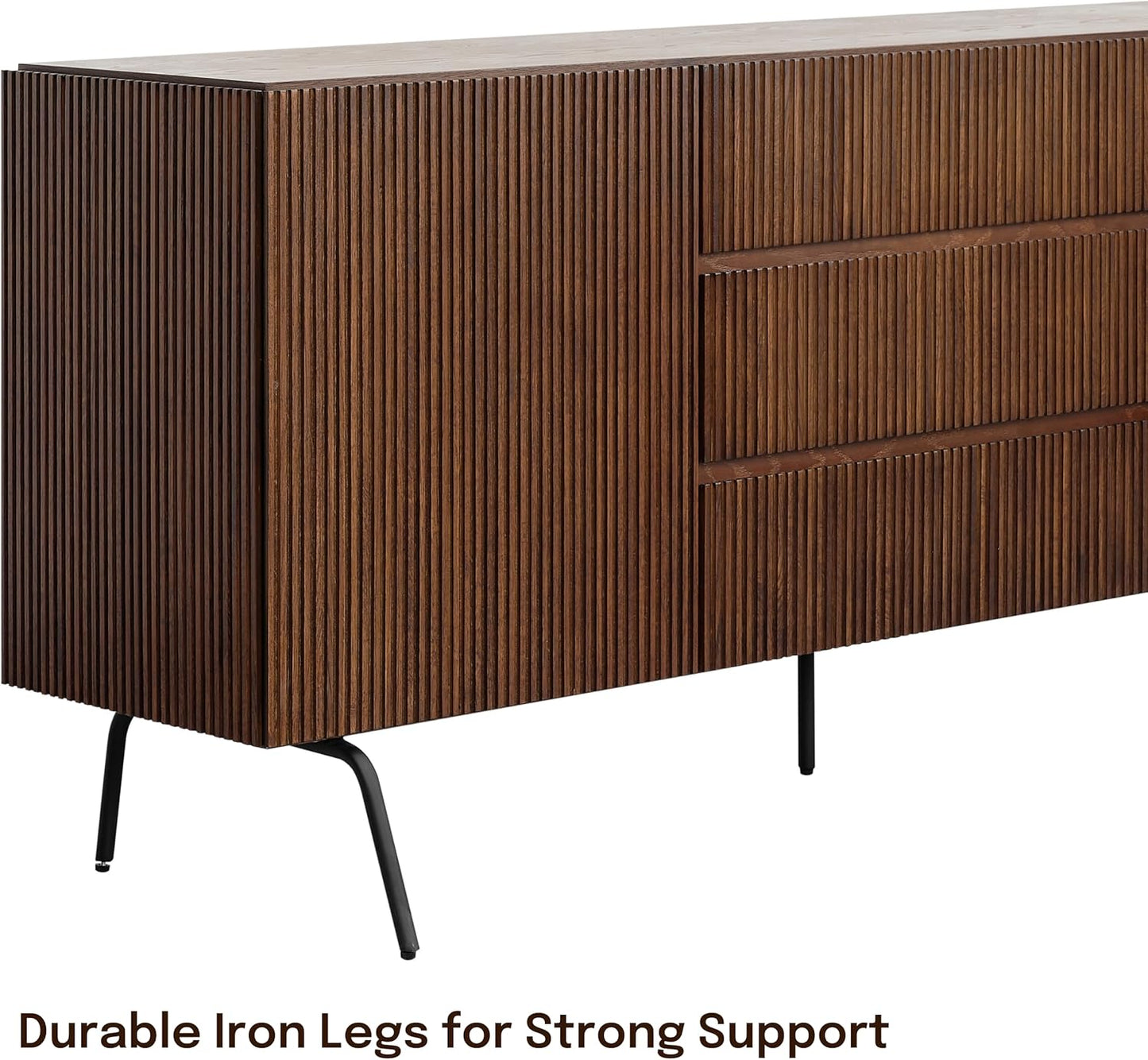 NTC Veil Sideboard with 2 Doors and 3 Drawers, Buffet Cabinet with Vertical Groove Design and Metal Legs, Storage Cabinet for Living Room, and Entryway, Effortless Assembly - Dark Walnut