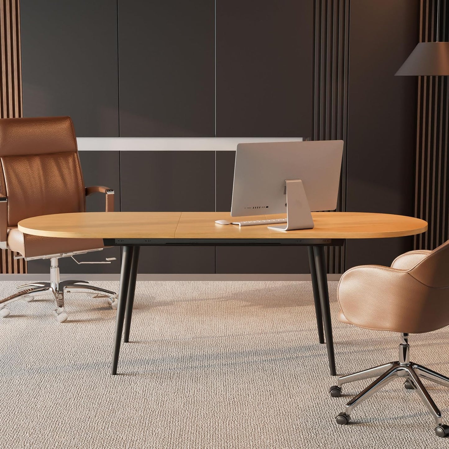 75" x 32" Extendable Dining Table - Oval Wooden Table Top with Metal Legs, Space-Saving Extendable 59" to 75" Dining Kitchen Table (Oval, Natural)