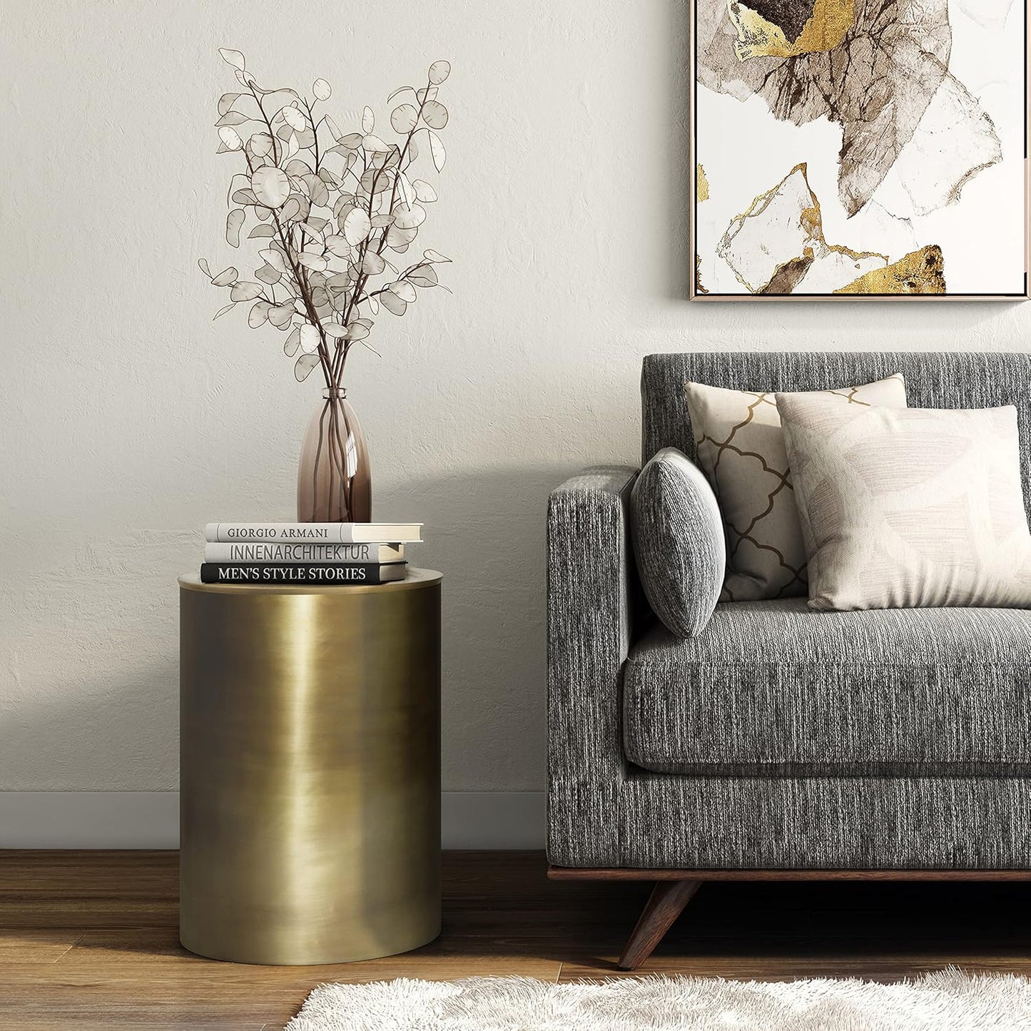 SIMPLIHOME Corbin Industrial 16 inch Wide Metal Metal Side Table in Antique Gold , Fully Assembled for the Living Room and Bedroom