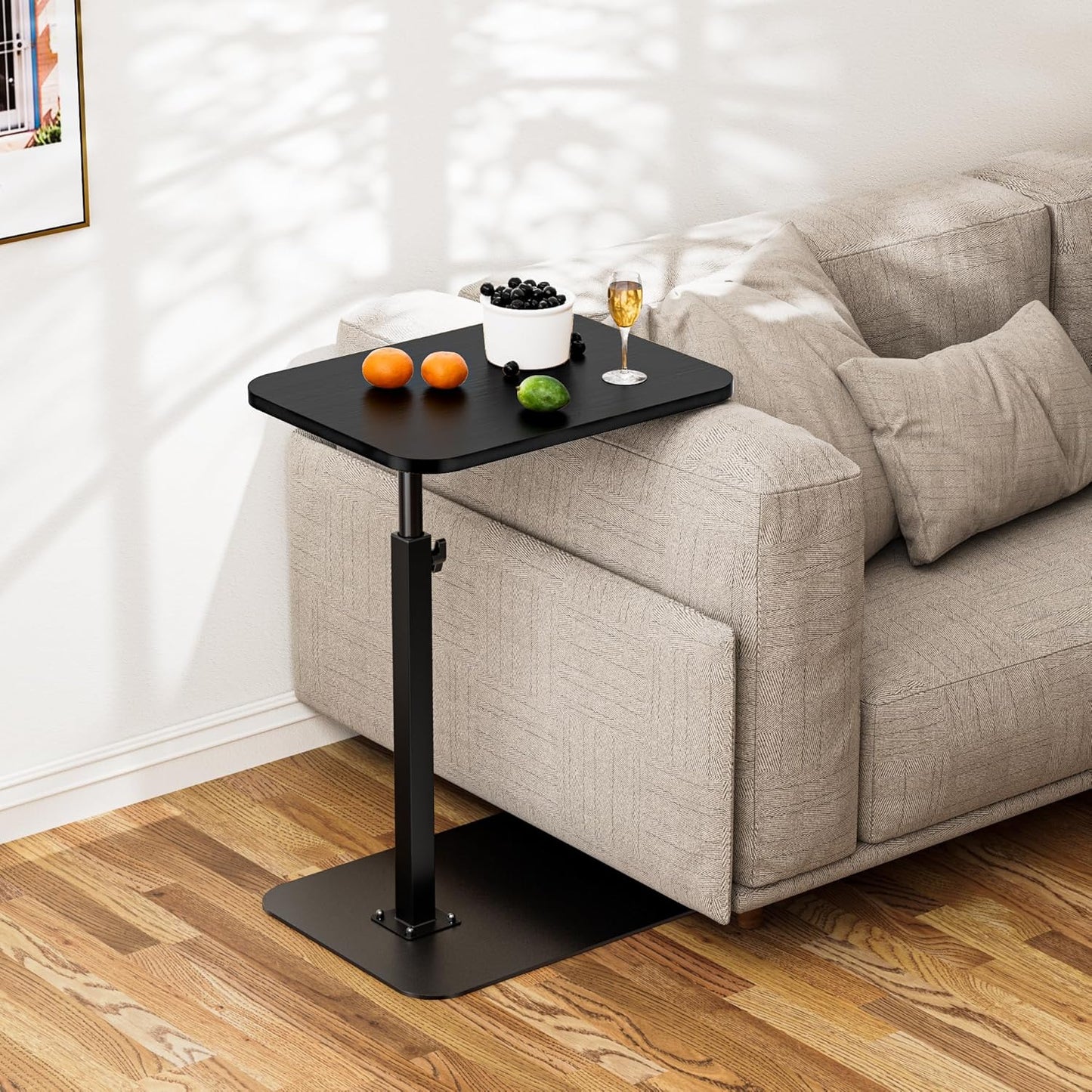 Side Table Sofa Tray for Couch Heavy Metal Base Swivel/Adjustable Height, Sofa Bed Bathroom Study TV Tray C Shaped End Table Food Snack Trays for Eating