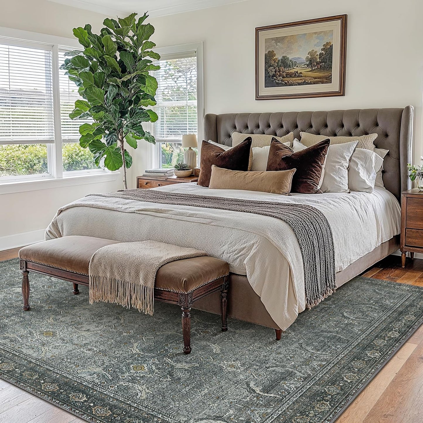 8X10 Area Rugs Machine Washable Rugs for Living Room, Vintage Boho Large Rugs for Bedroom Dining Room, Non Slip Indoor Soft Distressed Lightweight Thin Low Pile Carpet, Slate Grey