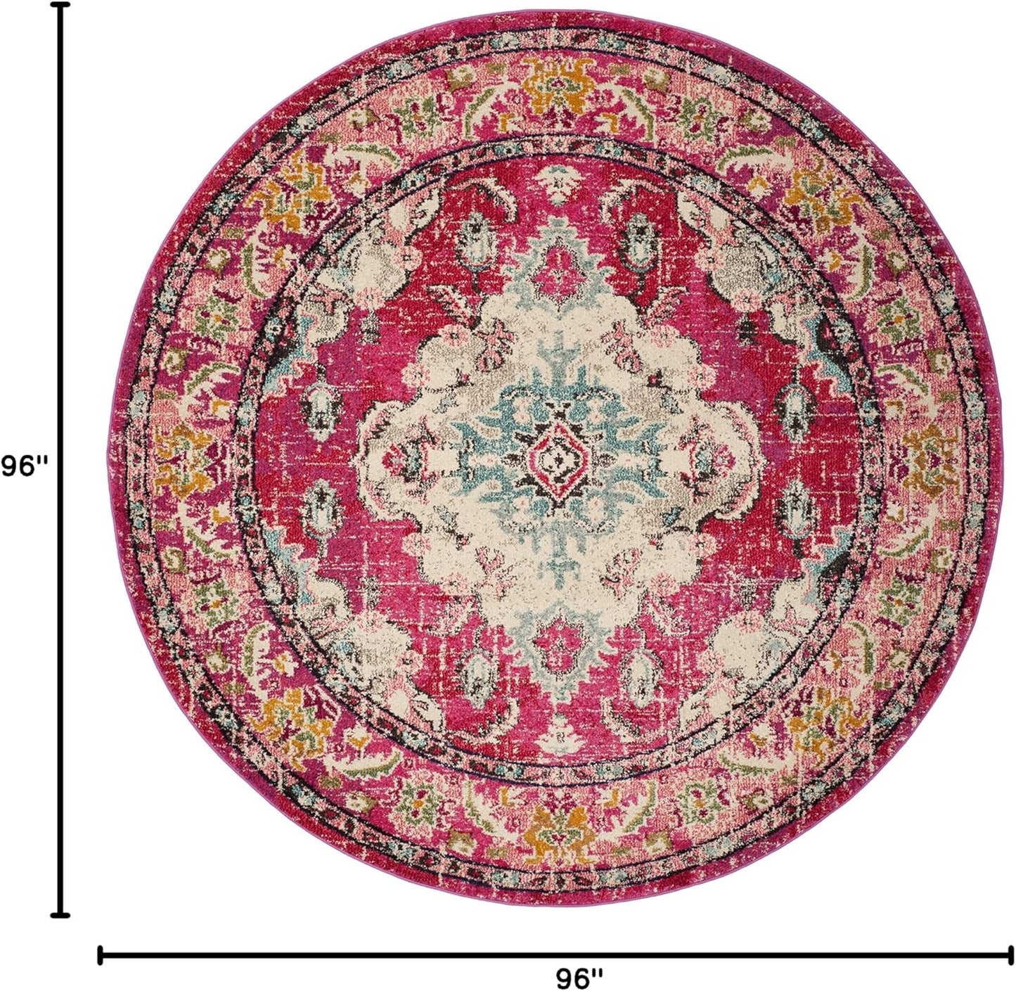 SAFAVIEH Monaco Collection 8' Round PinkMulti MNC243D Boho Chic Medallion Distressed Non-Shedding Living Room Dining Bedroom Foyer Area Rug