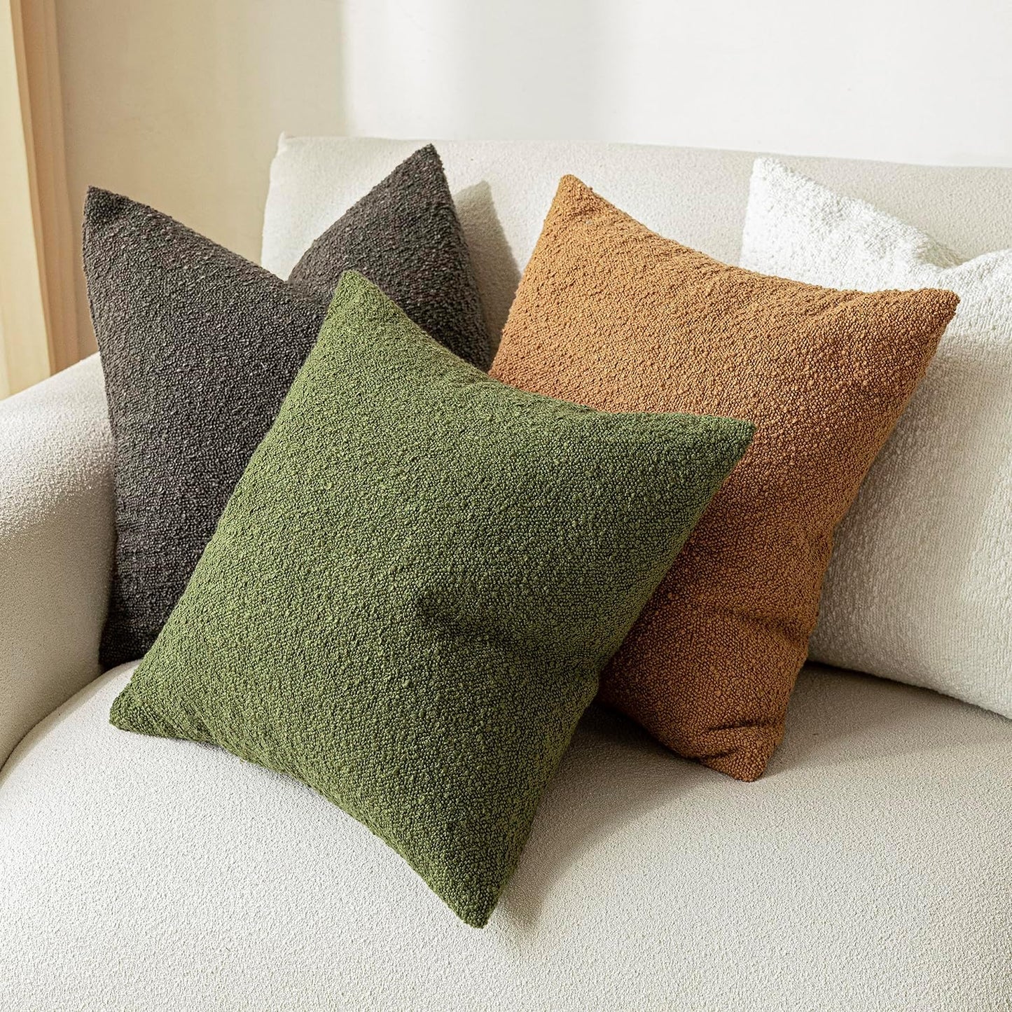 Foindtower Set of 2, Decorative Textured Boucle Throw Pillow Covers Accent Solid Pillow Cases Neutral Soft Cozy Couch Cushion Case for Chair Sofa Bedroom Living Room Home Decor 24 x 24 Inch Dark Brown