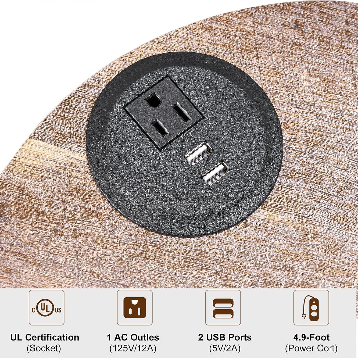 BEWISHOME Round End Table with Charging Station, Side Accent Table with 3-Tier Shelves, Small Couch Table for Living Room Greige KTZ51G