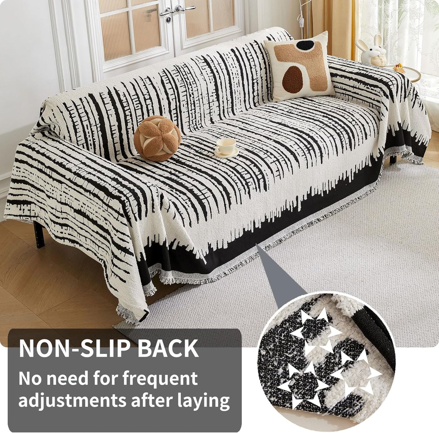 HAOMAIJIA Boho Sofa Covers Couch Covers for 3 Cushion Couch Sofa Pet Friendly Soft Thick Non Slip Couch Cover for Dogs Washable Sectional Couch Covers L Shape Furniture Protecto (XF-Black, 71"x134")