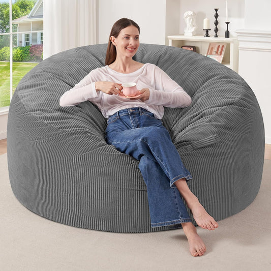 HABUTWAY 5FT Bean Bag Chair,Giant Bean Bag Chairs for Adults,Big Bean Bags with Memory Foam Filled, Large Beanbag Chairs with Soft Corduroy Cover-Grey