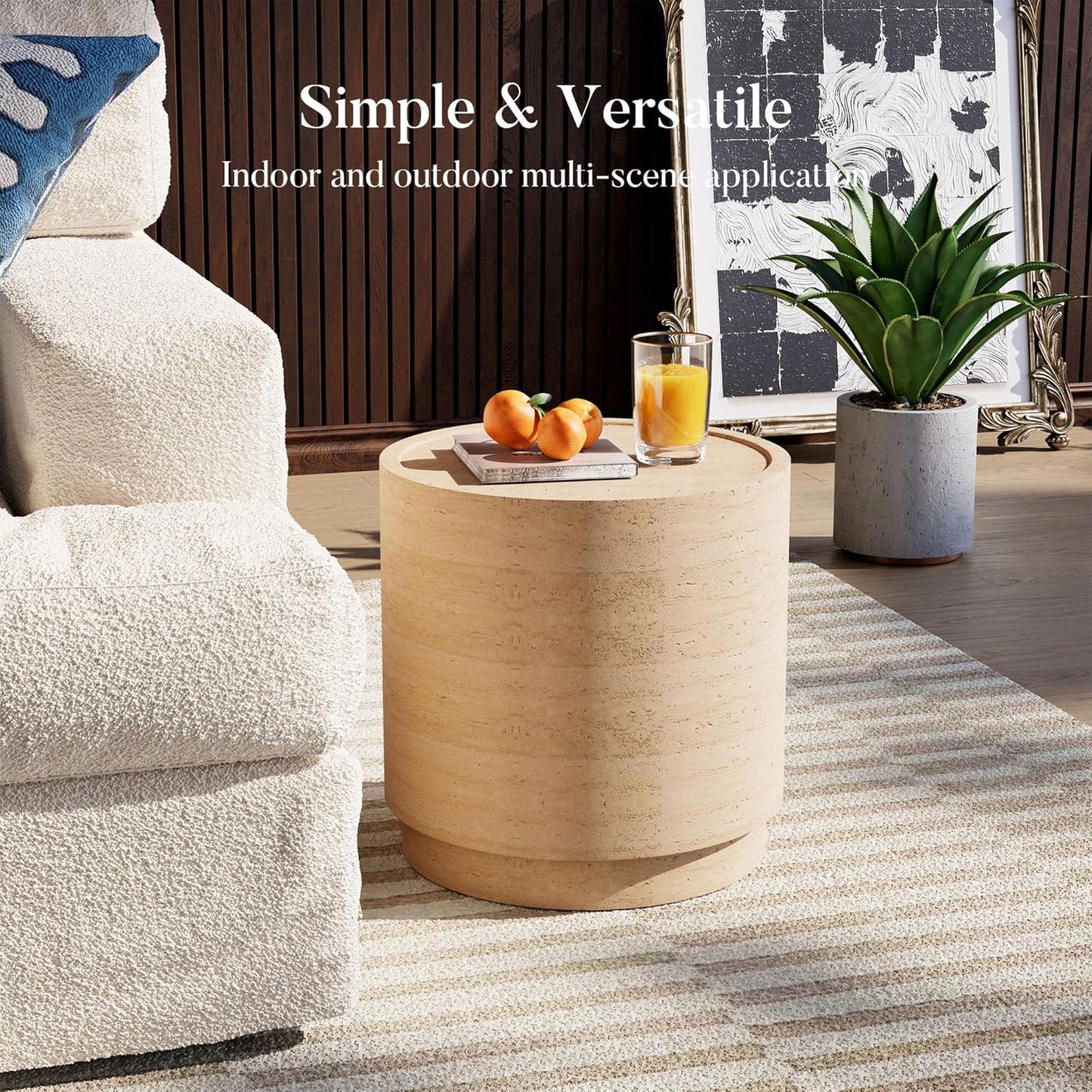 COSIEST 14.4" Outdoor Side Table, Round Concrete End Table for Patio Small Outdoor Coffe Tables, Garden Stool Accent Table for Livingroom, Porch, Deck, Balcony & Beach，Sandy Yellow