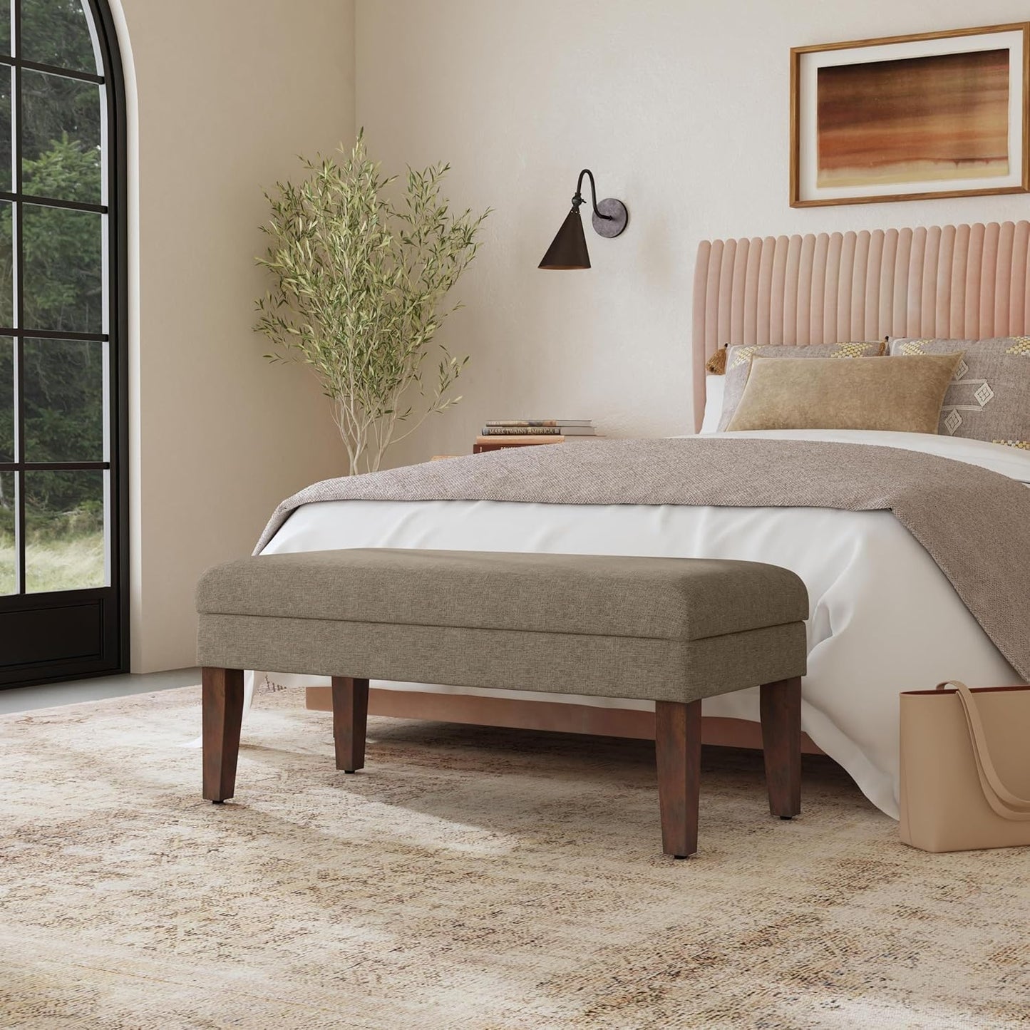 HomePop Home Decor | Upholstered Decorative Storage Ottoman Bench | Ottoman Bench with Storage for Living Room & Bedroom | Decorative Home Furniture, Textured Brown