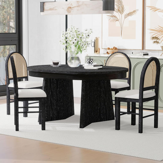 Ball & Cast Retro 5 Pieces Dining Table Set with 4 Upholstered Chairs,Kitchen Table and Chairs for 4 W/ 58" Round Extendable Kitchen Desk,for Small Space,Apartment,Dining Room,Espresso