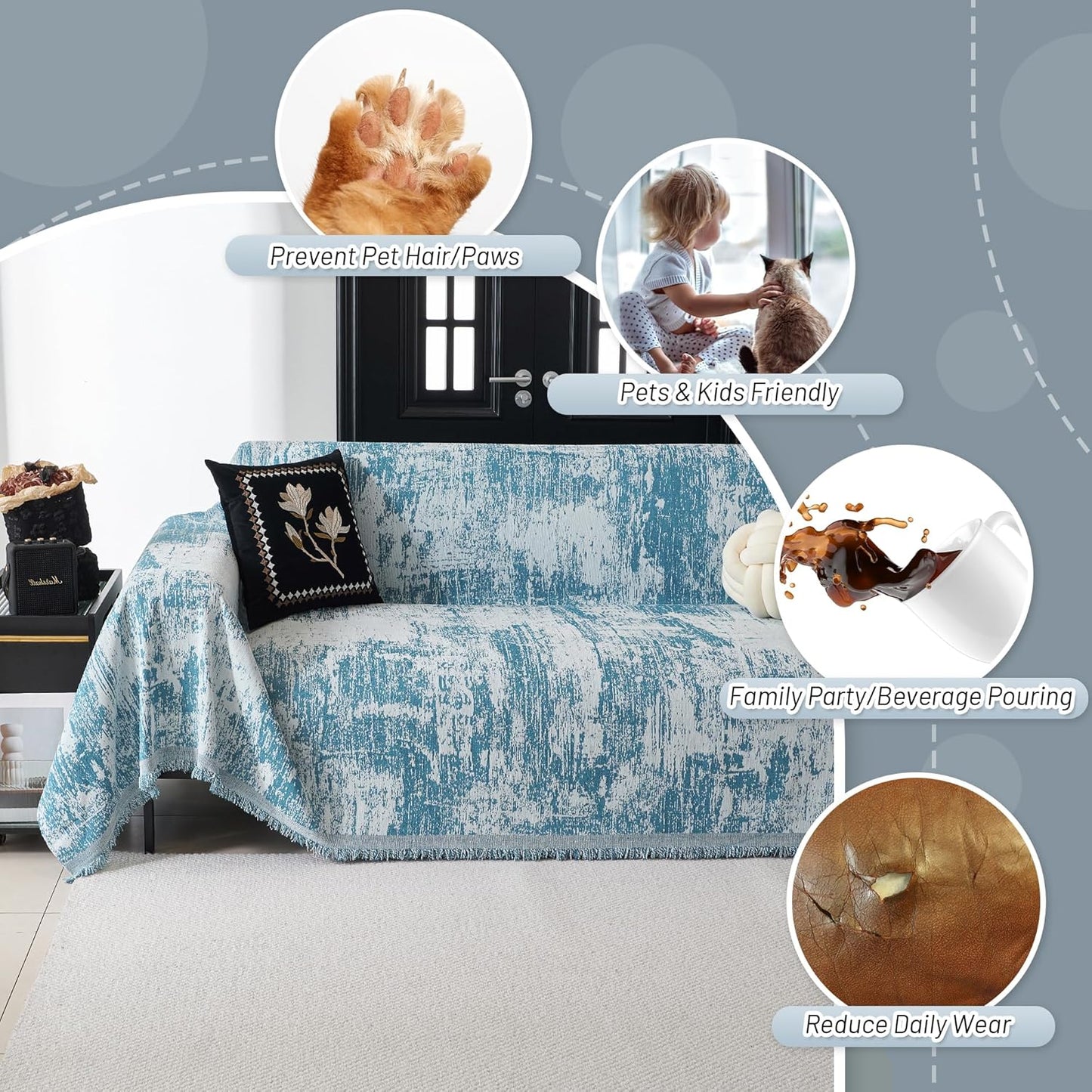 MYSKY HOME Sectional Couch Cover Sage Abstract Geometric Sofa Covers for Sectional Sofa L Shape Chenille Couch Protector for Dogs Pets Couch Throw Cover Washable Durable for Home Decor, 91" X134"