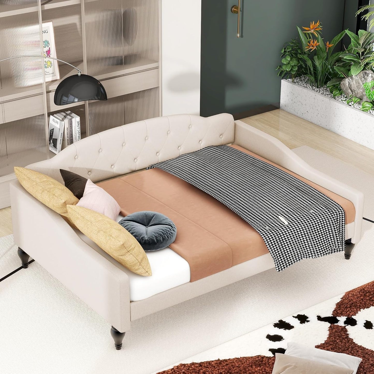 Full Size Upholstered Tufted Daybed,Linen Sofa Bed,Easy Assemble & No Box Spring Needed,Perfect for Small Space,Bedroom,Livingroom,Guest Room, Beige