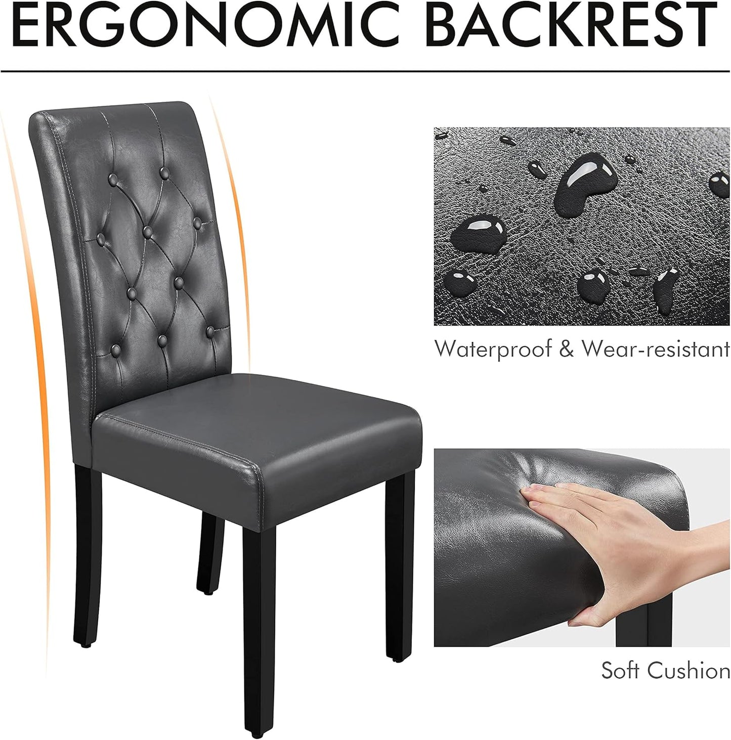 Yaheetech Dining Chairs Set of 6 Modern Style Faux Leather Dining Room Chairs with Solid Wood Legs and Button Tufted Padded for Home Kitchen, Gray