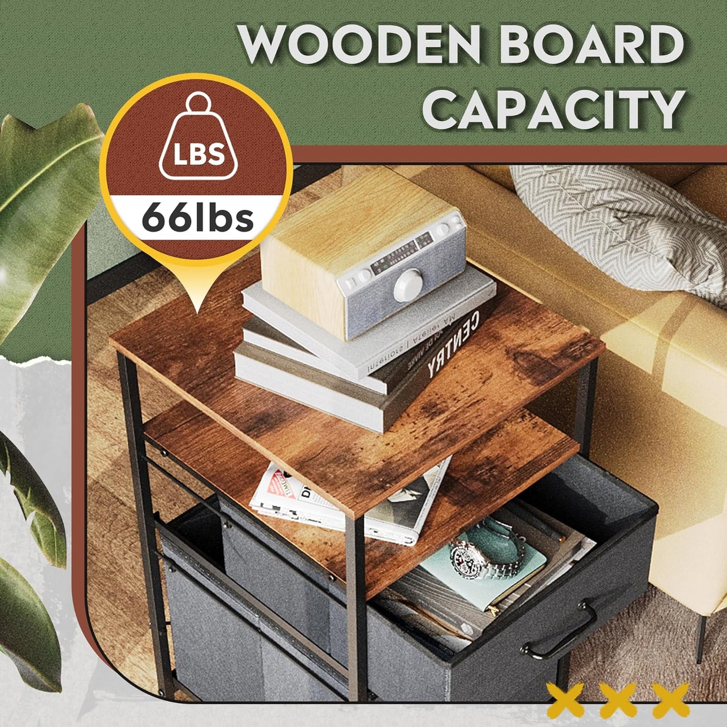 DEVAISE 2 Drawer Mobile File Cabinet, Rolling Printer Stand with Open Storage Shelf, Fabric Vertical Filing Cabinet fits A4 or Letter Size for Home Office, Rustic Brown