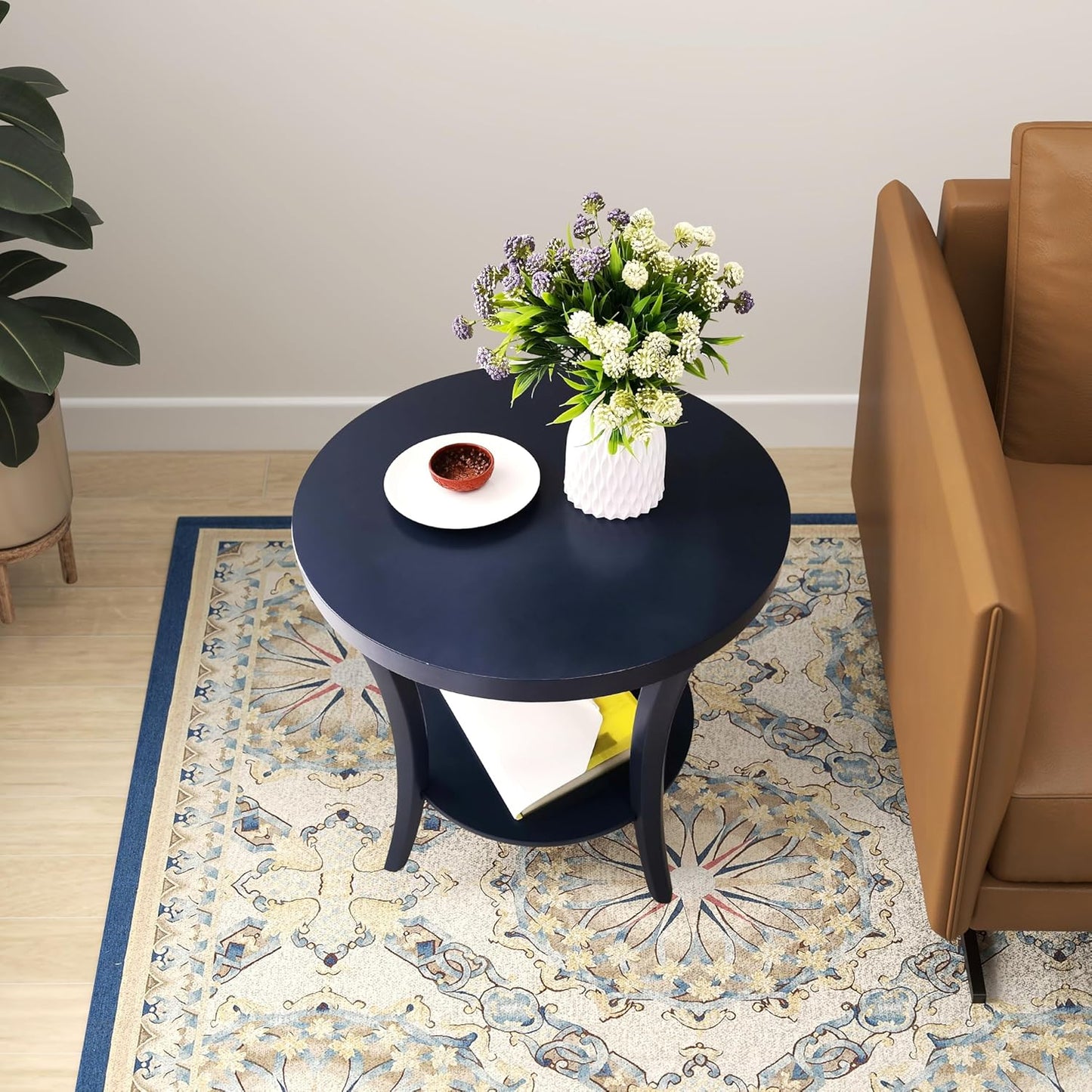 Roundhill Furniture Perth Contemporary Round End Table with Shelf