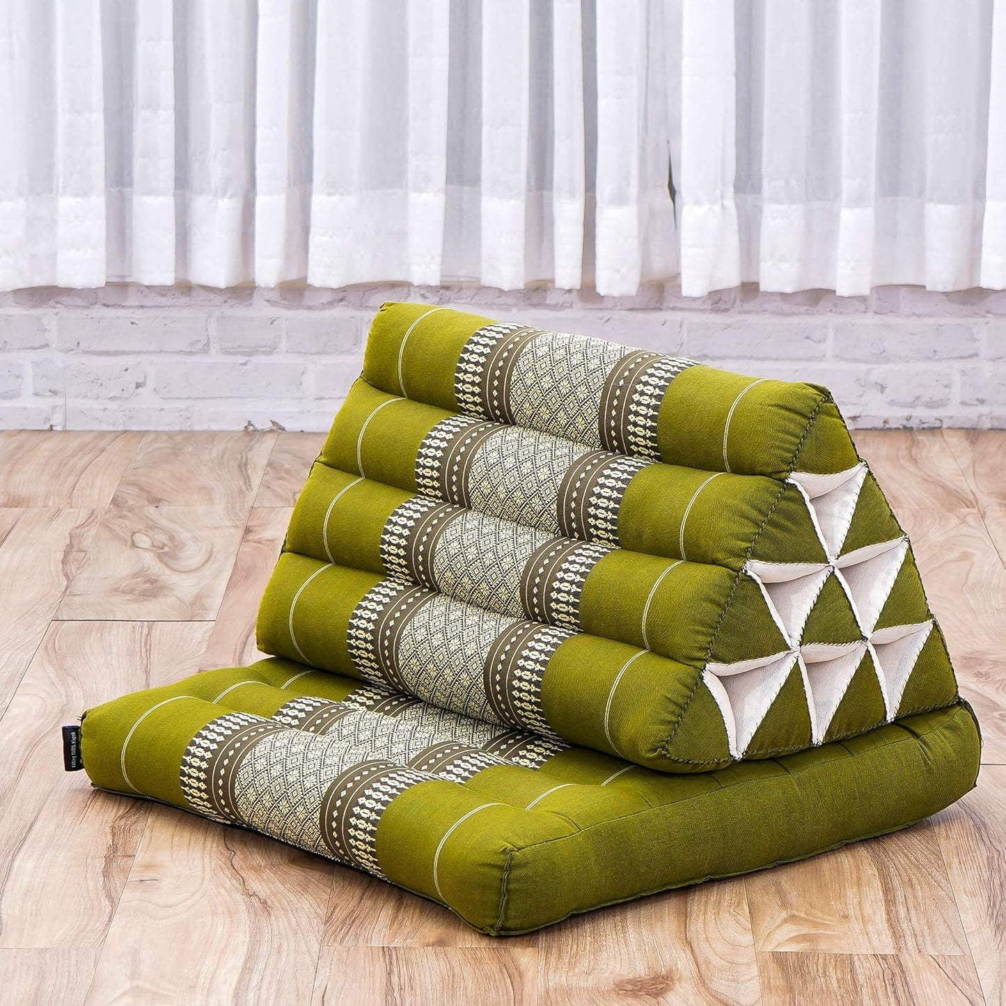 Leewadee 1-Fold Mat with Triangle Cushion – Comfortable TV Pillow, Foldable Mattress with Cushion Made of Kapok, 30 x 20 inches, Green