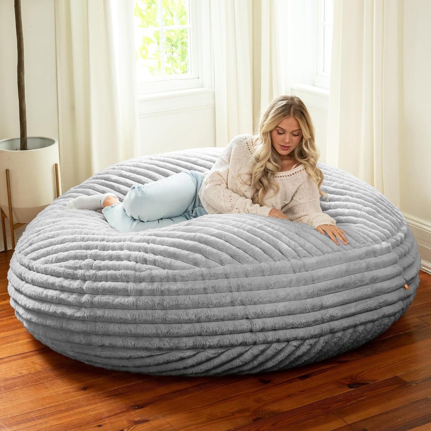 Jaxx 6 Foot Cocoon - 2-in-1 Convertible Bean Bag Bed & Large Bean Bag Chair for Adults, Premium Luxe Faux Fur - Mondo Grey