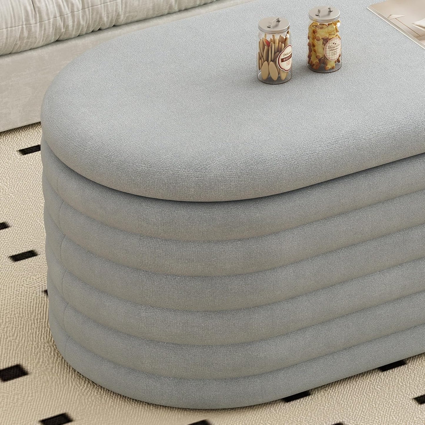 Storage Ottoman Bench 40 inch Upholstered Chenille Fabric Storage Bench for Bedroom End of Bed Stool Aesthetic Large Storag Ottoman for Living Room Entryway,Light Grey