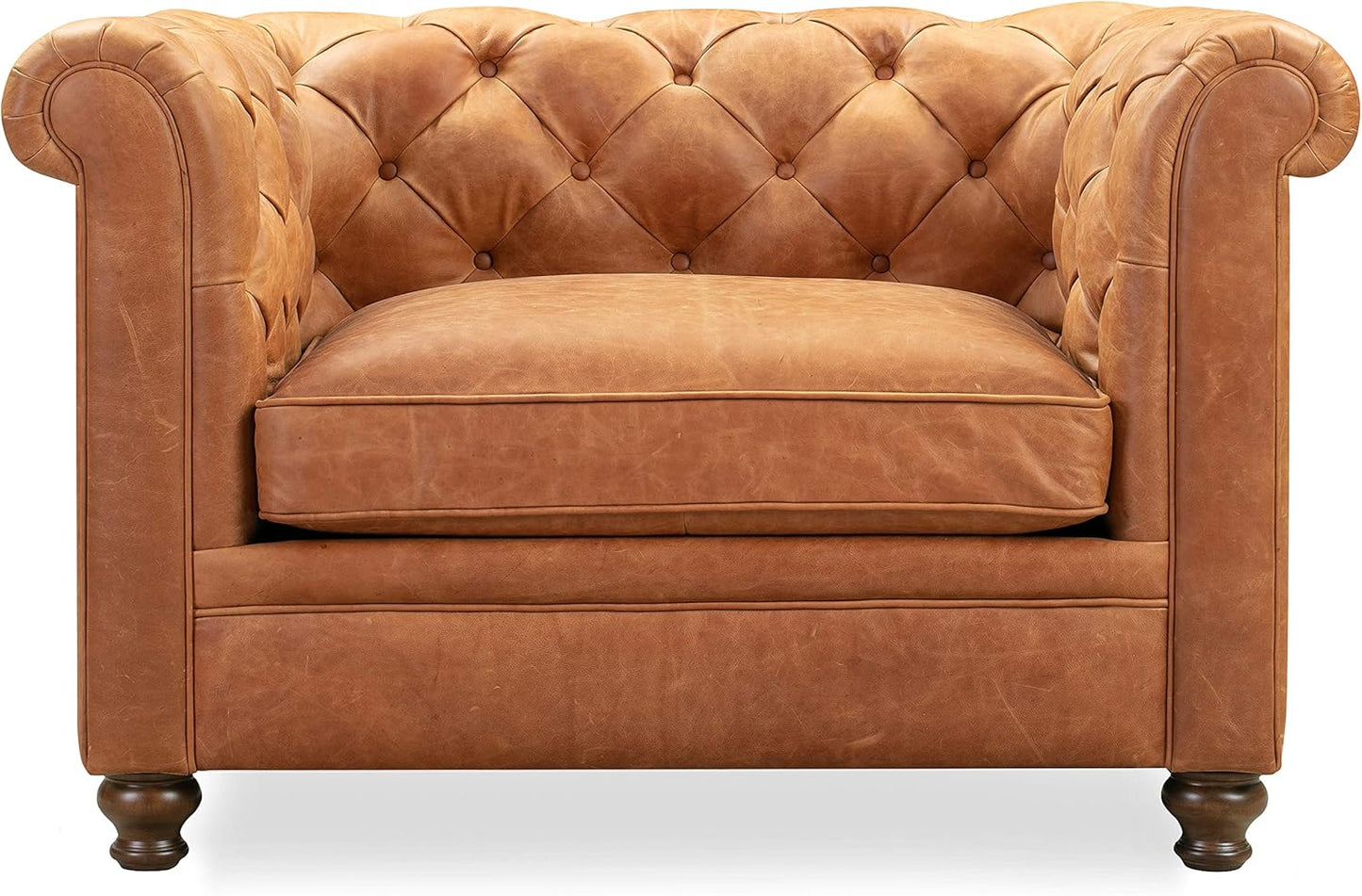 POLY & BARK Lyon Leather Lounge Chair – Cognac Tan Full-Grain Leather Upholstery – Modern Upholstered Accent Chair for Living Room or Bedroom – Indoor Lounge Seating with Lasting Comfort