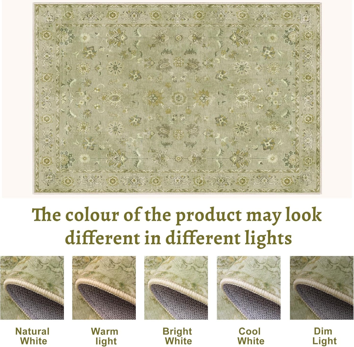 Tangsoo 2x6 Washable Runner Rug for Hallways, Non Slip Floral Vintage Runner, Soft Low Pile Long Rug, Print Distressed Flaxen Green Carpet Runners for Kitchen Bedroom Entryway Living Room