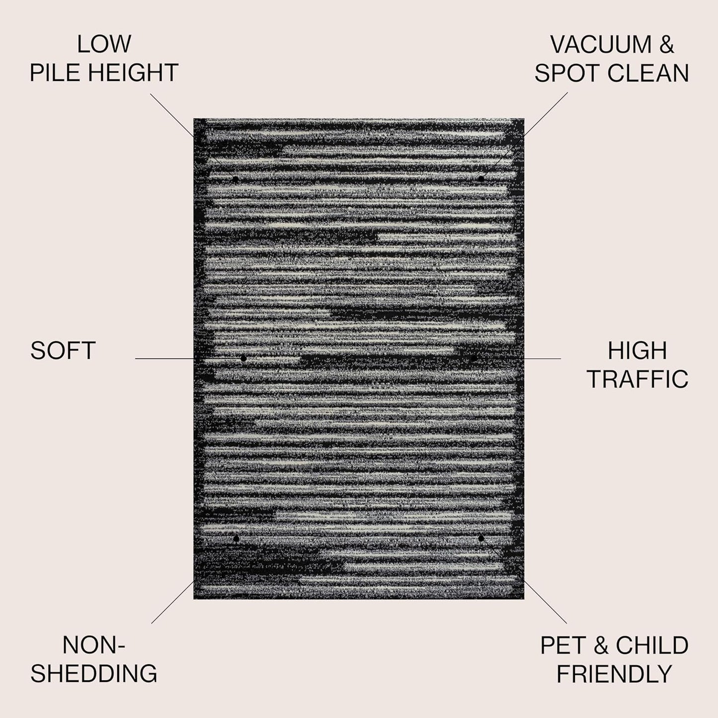 JONATHAN Y Khalil Modern Berber Stripe Black/Cream Indoor Area Rug, 3x5, Contemporary, Bohemian, Easy-Cleaning for Living Room, Bedroom, Kitchen, Pet Friendly, Non-Shedding (MOH207F-3)