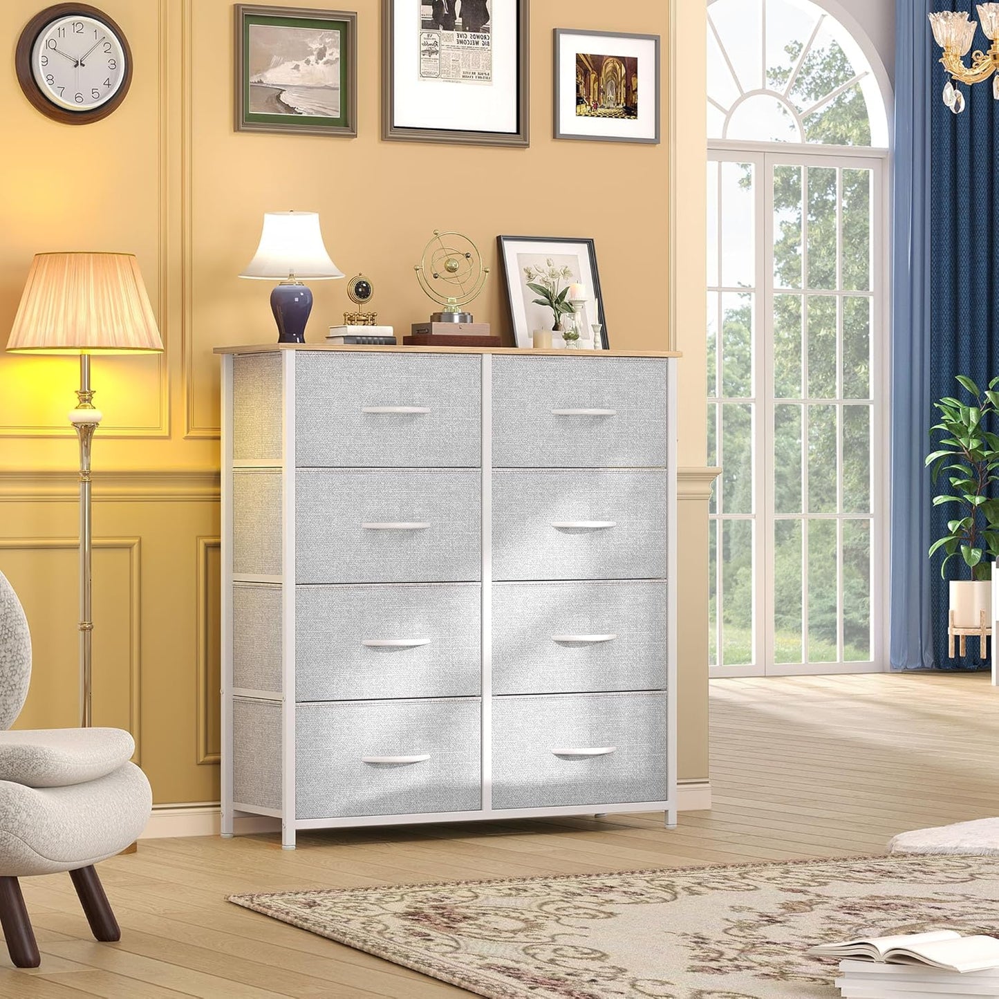 DWVO Fabric Dresser for Room, Tall Storage 8 Drawers, Black Dresser & Chest of Drawers, Storage Drawer Organizer for Closet, Living Room