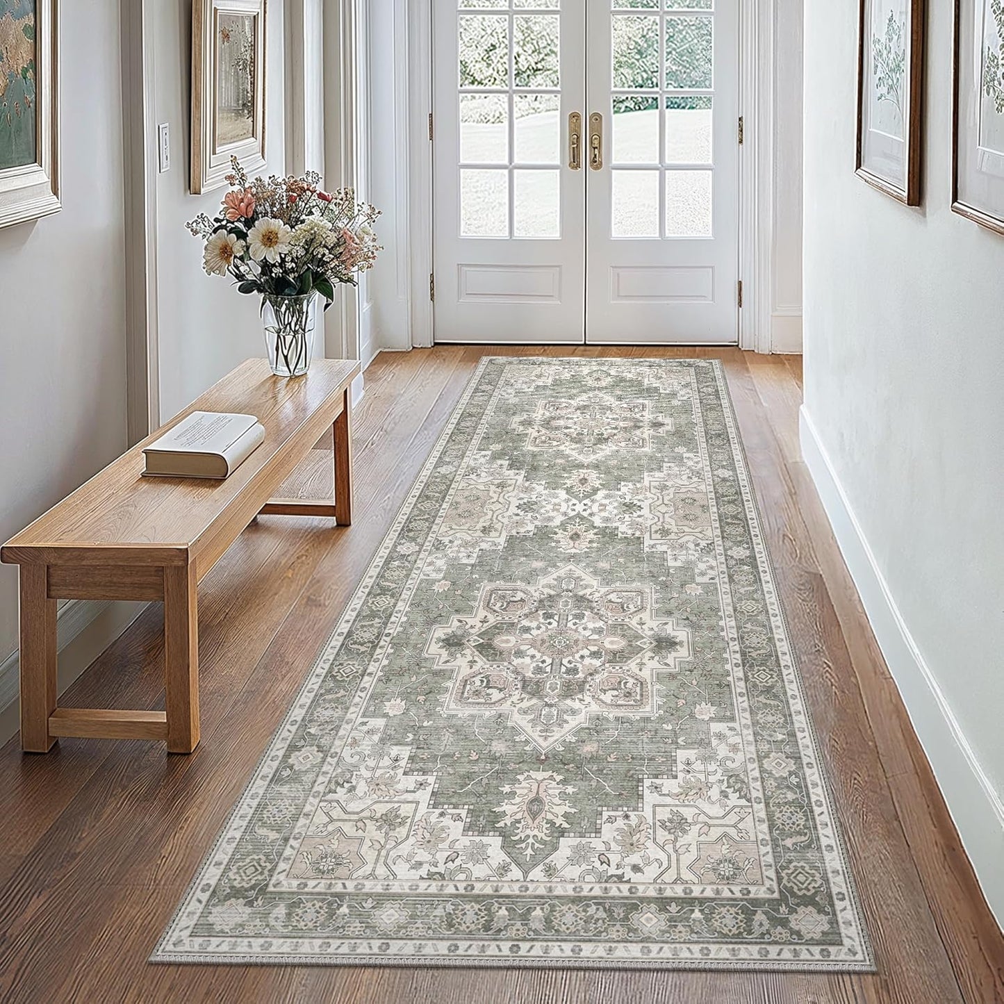 GENIMO 2x10 Runner Rugs for Hallway, Machine Washable Non Slip Vintage Rugs, Low Pile Lightweight Soft Print Rug for enrtyway, Corridor, Home Office, Kitchen, Moonlight