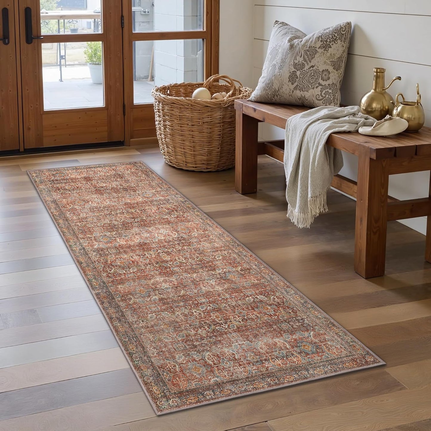 GENIMO 2x10 Runner Rugs for Hallway, Machine Washable Non Slip Vintage Rugs, Low Pile Lightweight Soft Print Rug for enrtyway, Corridor, Home Office, Kitchen, Terracotta Indigo