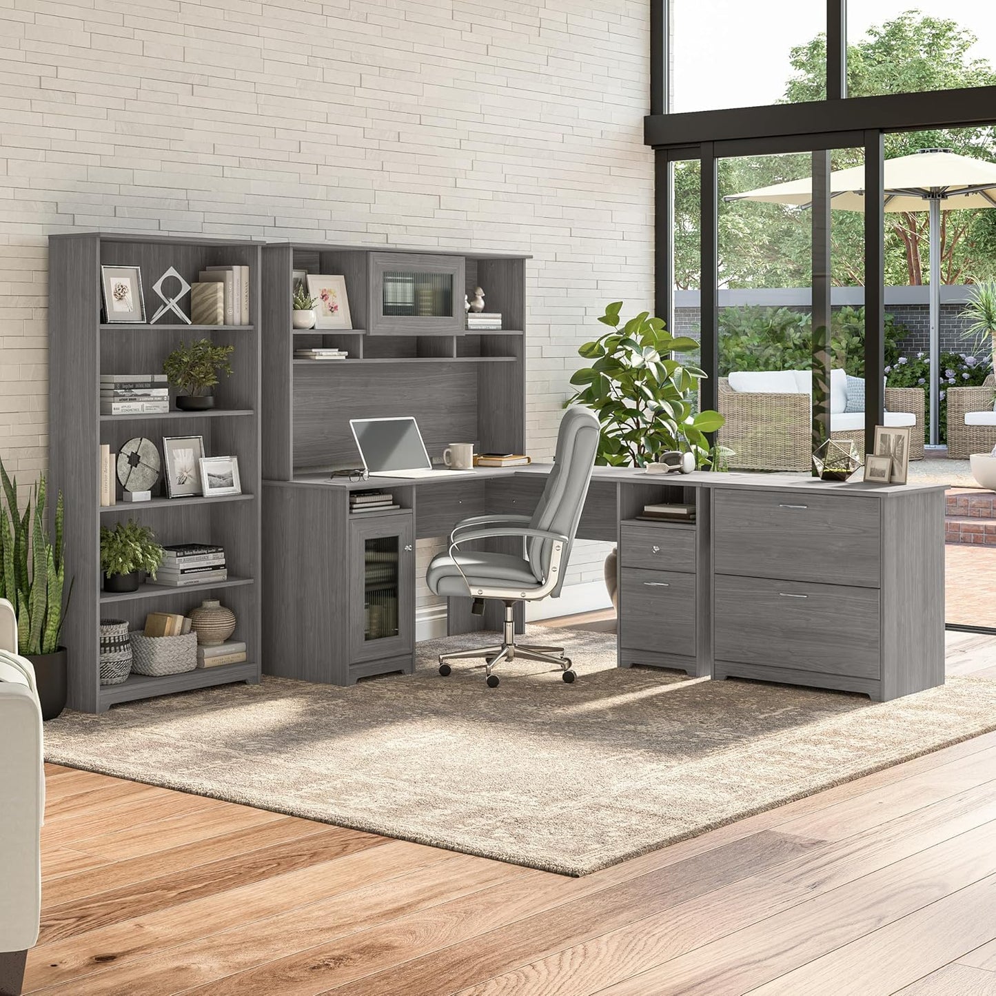 Bush Furniture Cabot L Shaped Computer Desk in Modern Gray | Corner Table with Drawers and Storage for Personal Home Office Workspace