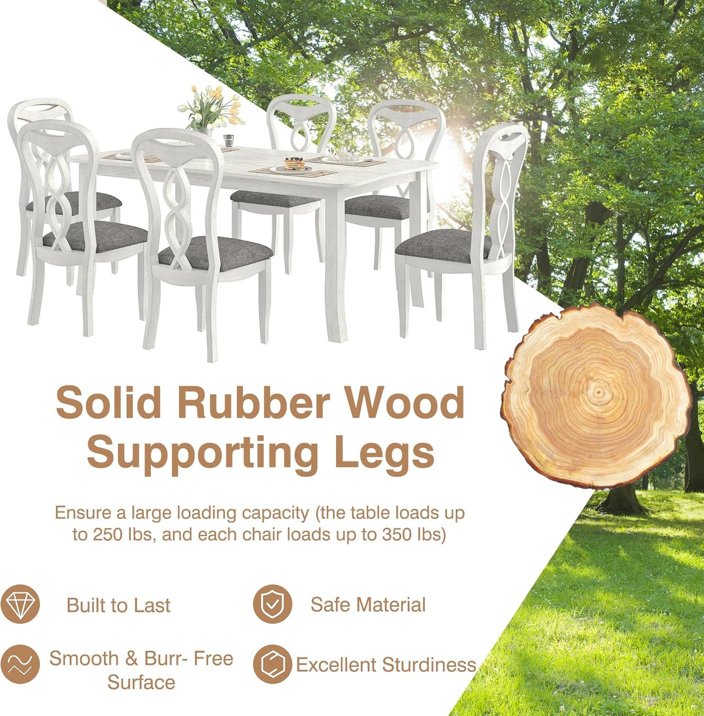 Solid Wood Dining Chair Set of 6, Kitchen Dining Room Chair with Upholstered Cushion & Wooden Legs, Modern Wood Side Chairs for for Kitchen, Washed Gray