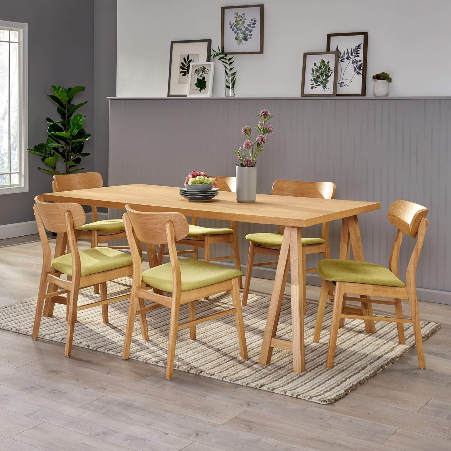 Christopher Knight Home Anthony Mid-Century Modern 7 Piece Dining Set, Green Tea and Natural Oak