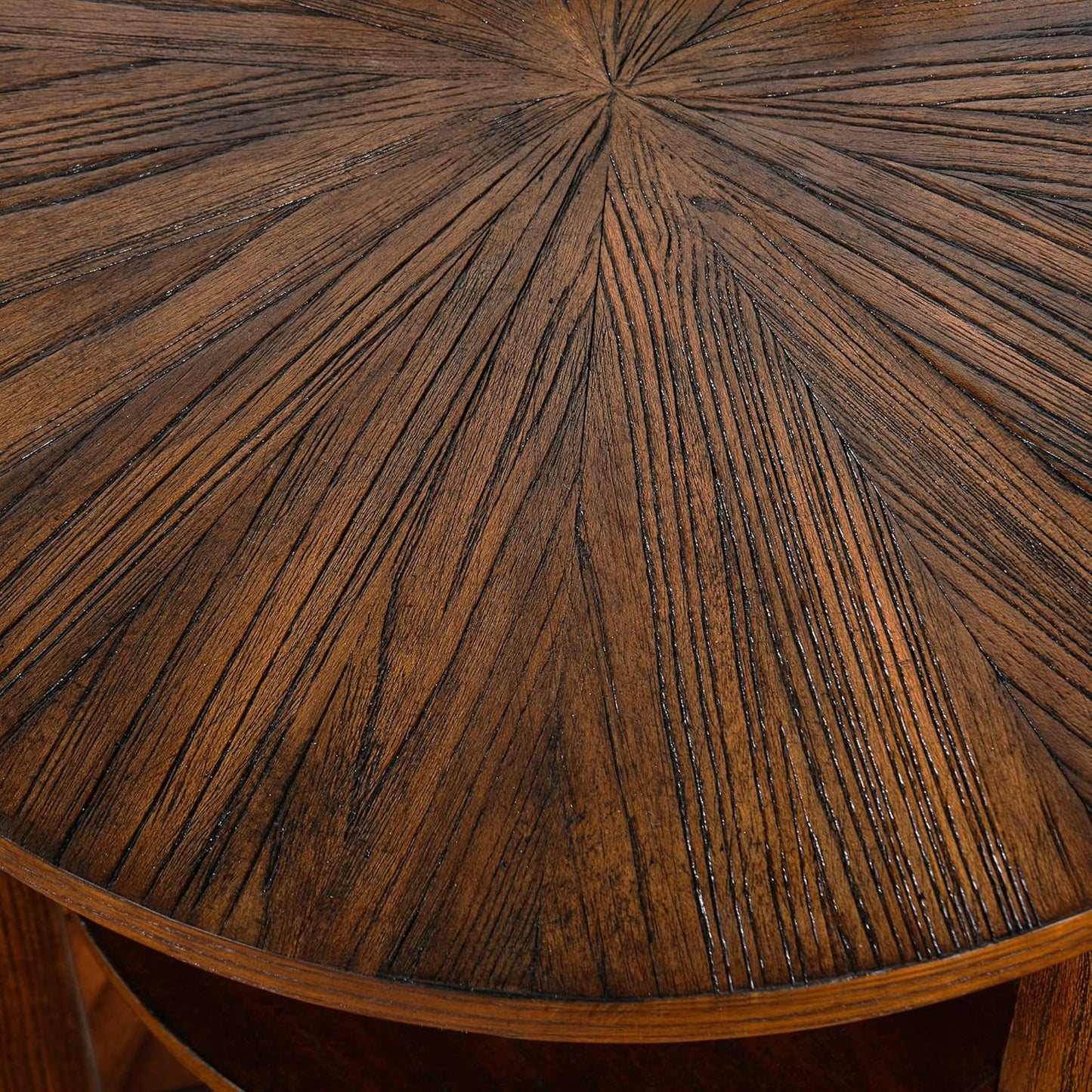MODERION Round End Table, Rustic Side Table with Storage Shelf, Classic Circular Solid Wood Beside Table, 2-Tier Telephone Table, Nightstand, 24”H x 19.3”D for Living Room Vintage Brown BZ3338NC
