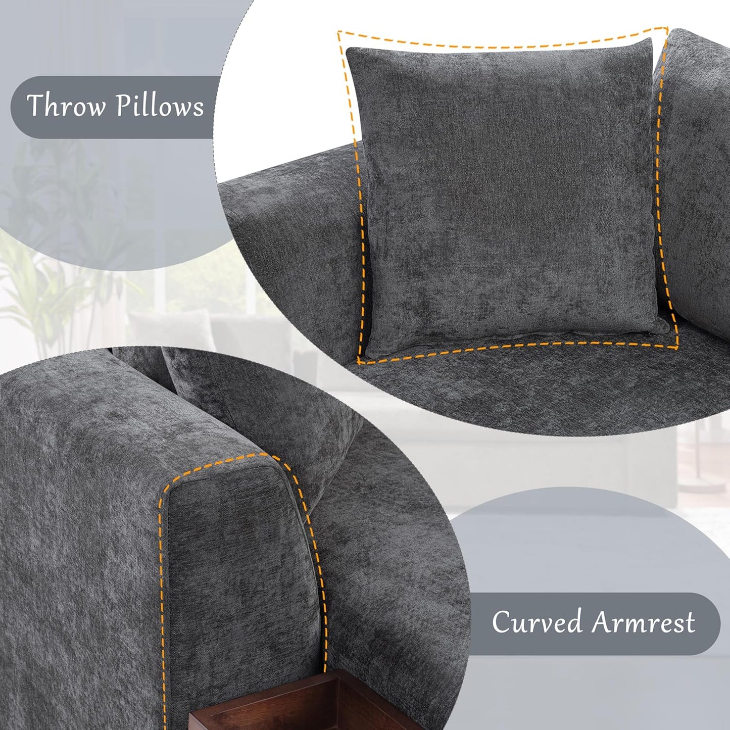 Merax 93.7" L-Shaped Sectional Sofa with Wooden Storage Compartment, Chenille Upholstered Deep Seating Sleeper Couch & Chaise Lounge and Throw Pillows for Living Room, Gray