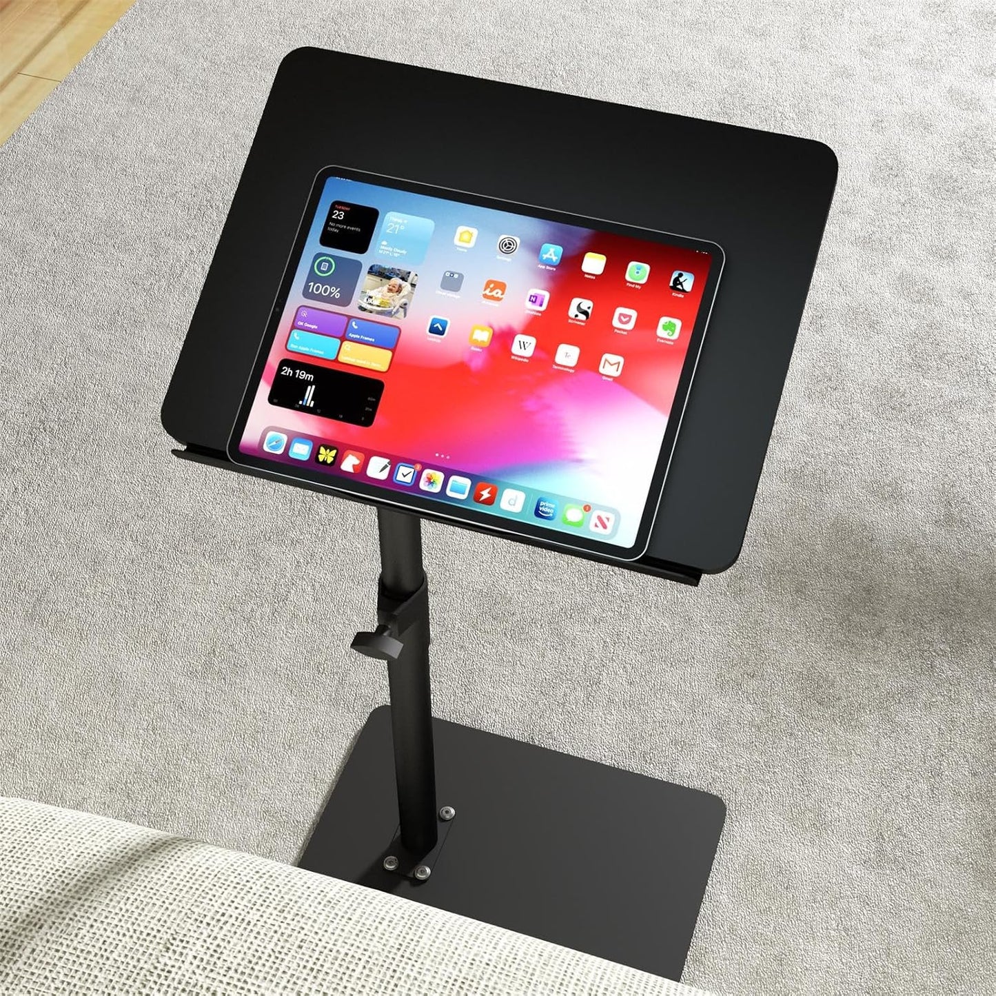 Sofa Armrest Tray Table for Couch - 360° Swivel Height Adjustable End for Small Spaces, Snack Side Table for Bed or Chair with Phone & Tablet Slot (Black,Angle Adjustable)