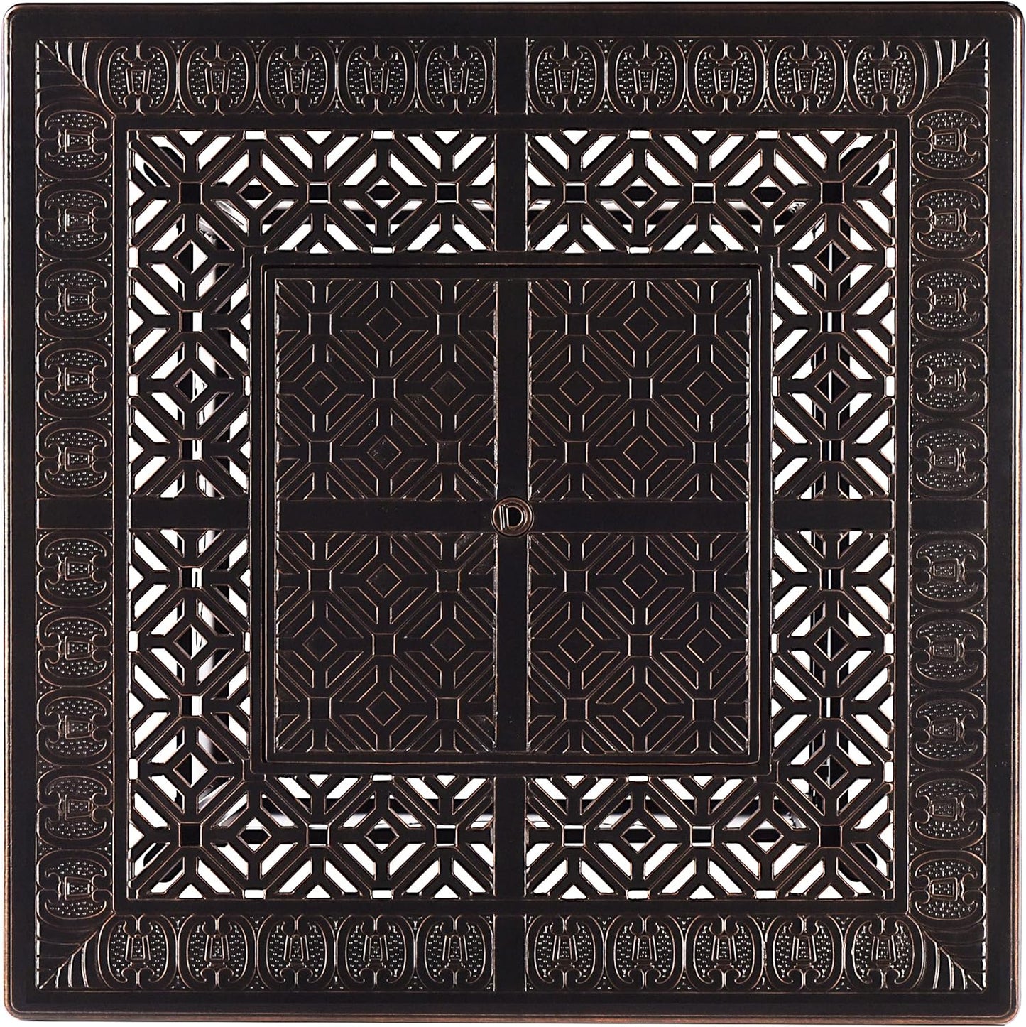 Oakland Living Black Aluminum Patio Fire Table Set with Four Deep Seating Loveseat, Cushions and Wind Blocker