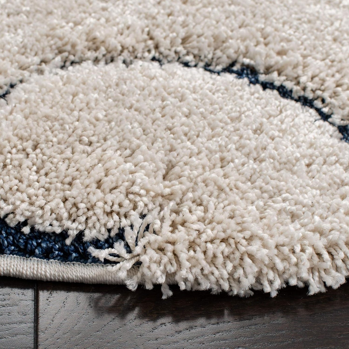 SAFAVIEH Florida Shag Collection Area Rug - 11' Round, Cream & Blue, Scroll Design, Non-Shedding & Easy Care, 1.2-inch Thick Ideal for High Traffic Areas in Living Room, Bedroom (SG455-1165)